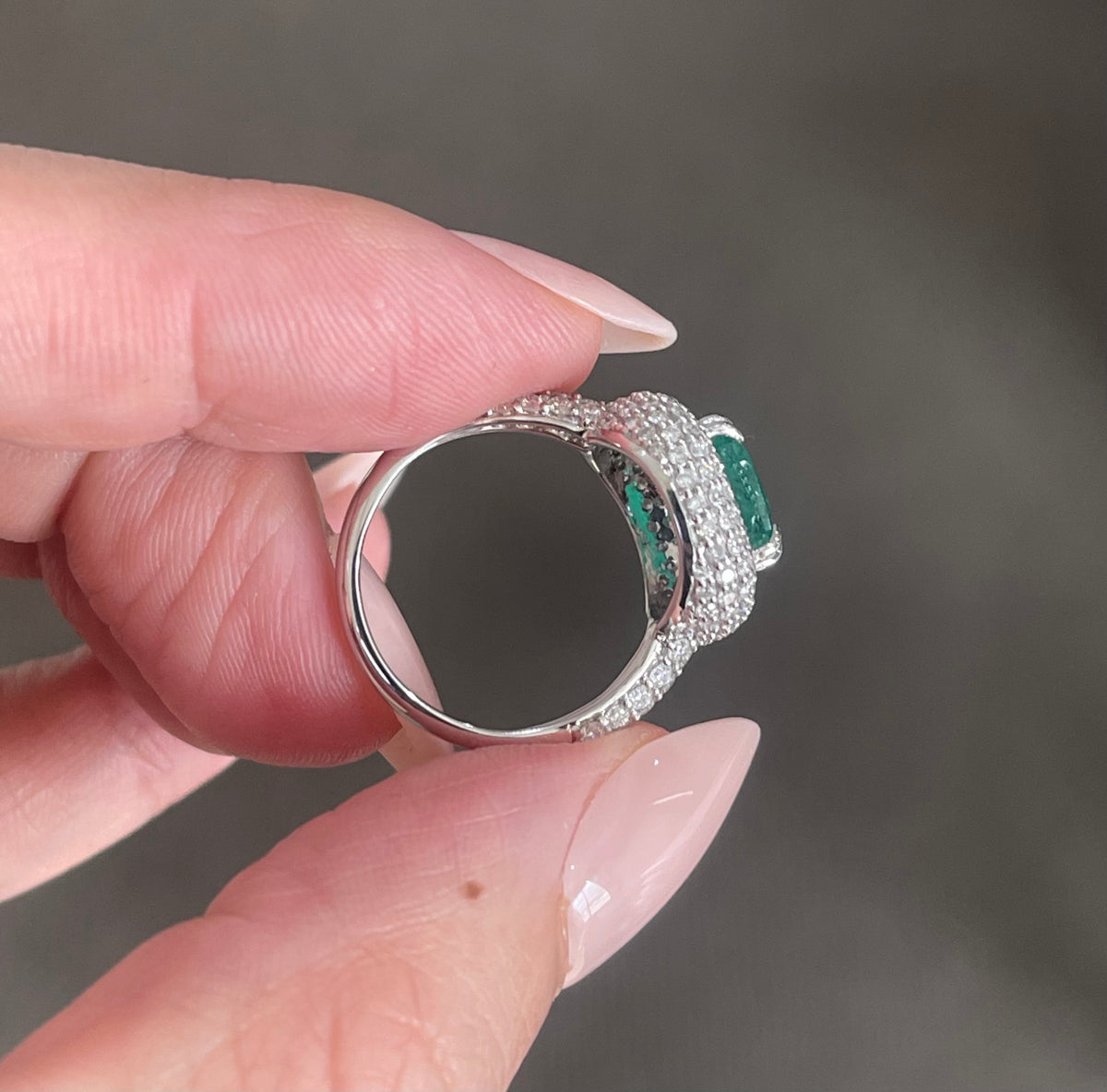 Natural Emerald Diamond Ring in 14ct White Gold