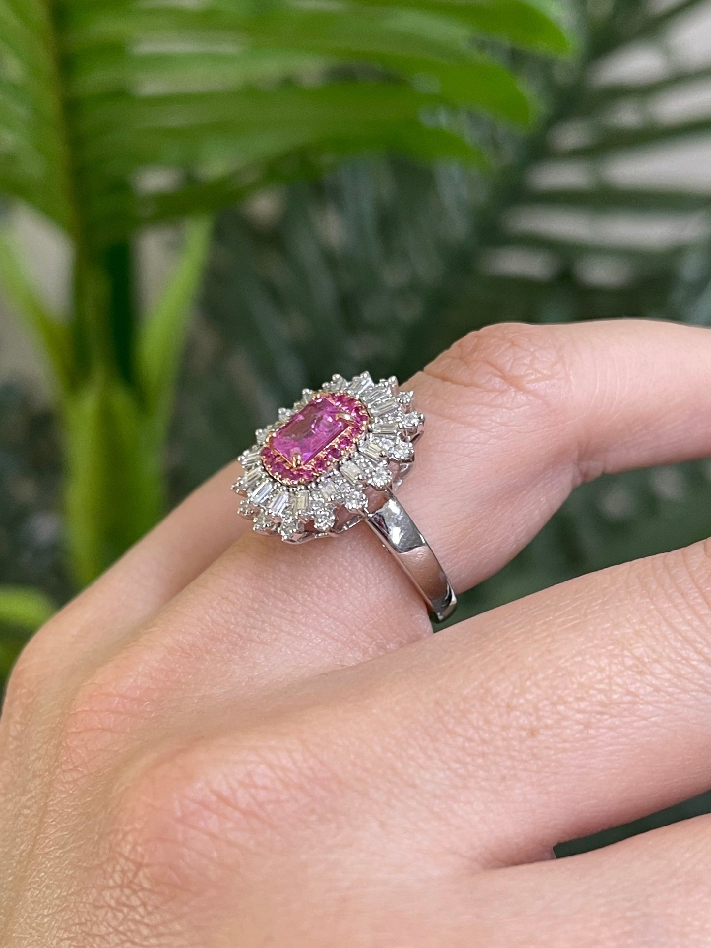 Natural Pink Sapphire & Diamond Ring In 14ct White Gold & Rose Gold