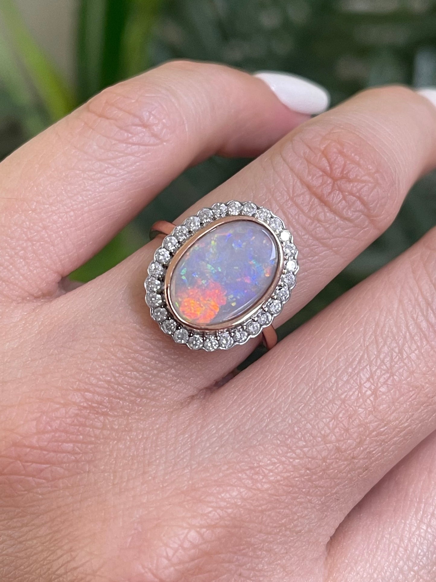 Natural Solid Australian Andamooka Opal & Diamond Ring In 14ct Rose & White Gold