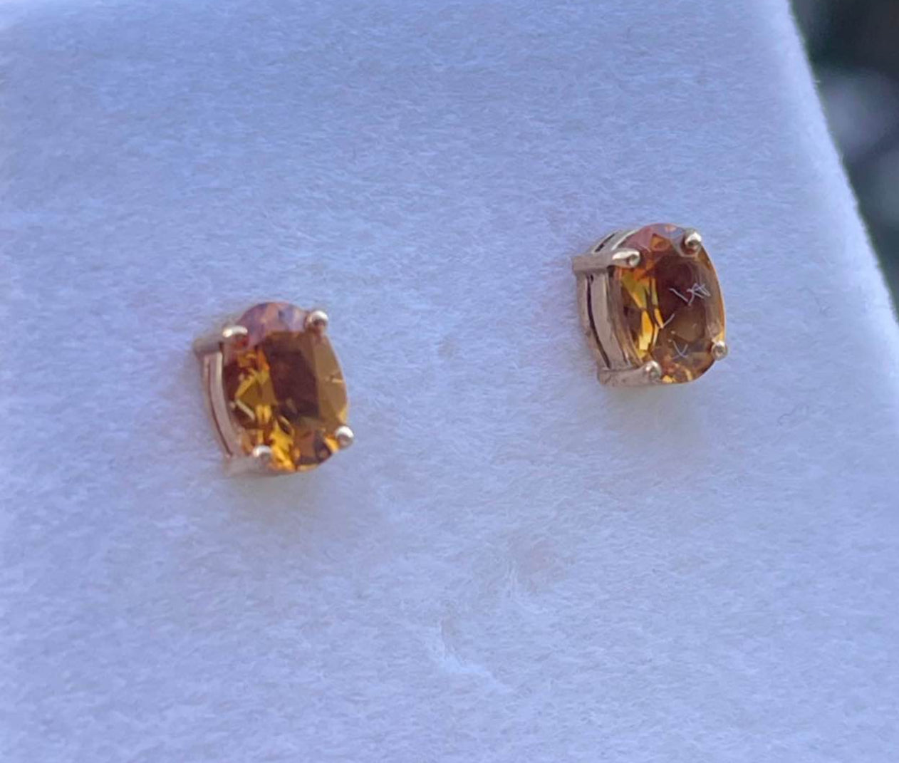 Vintage 9ct yellow gold natural citrine stud earrings