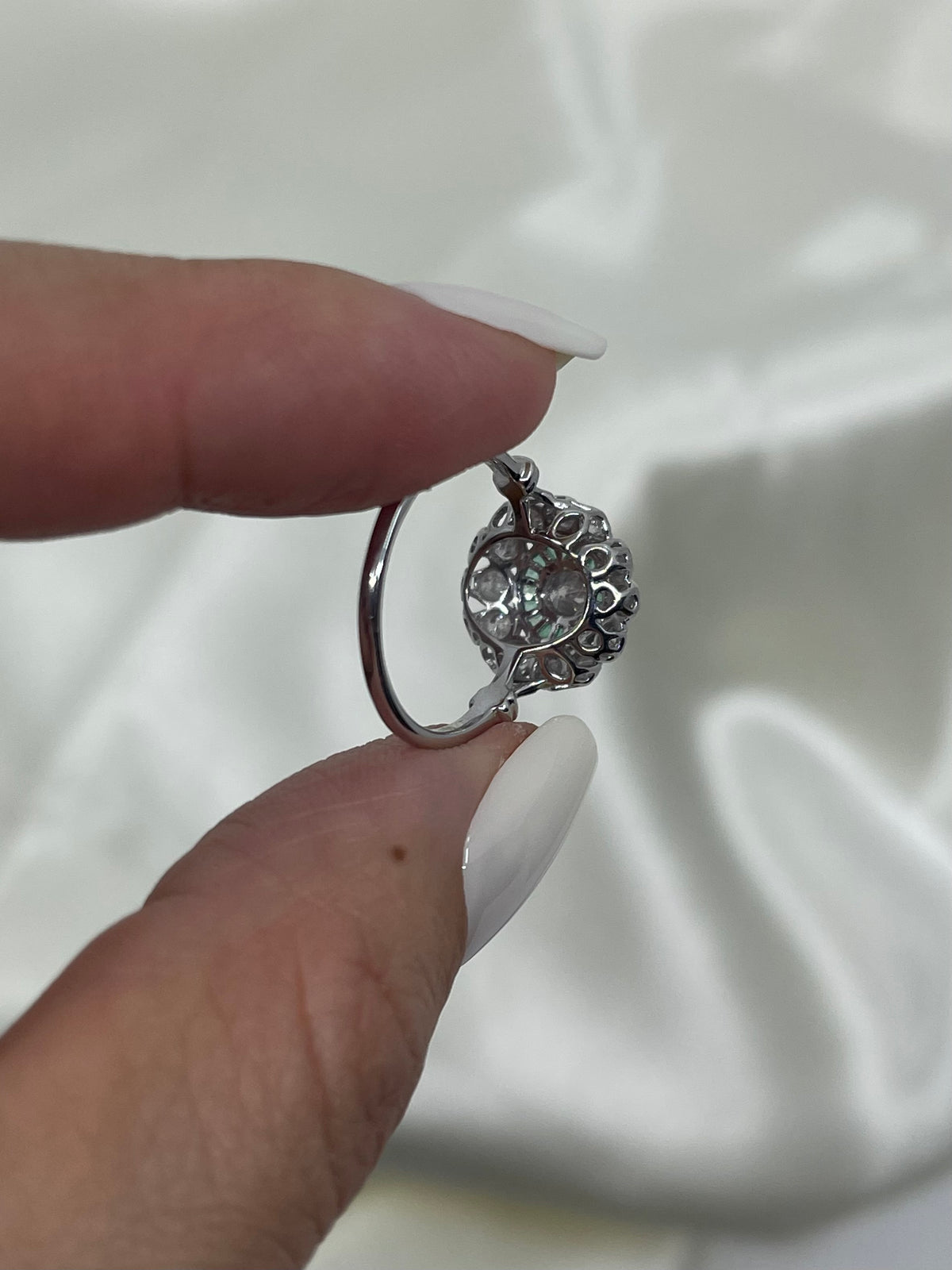 Art Deco Inspired Natural Diamond & Emerald Ring In 14ct White Gold