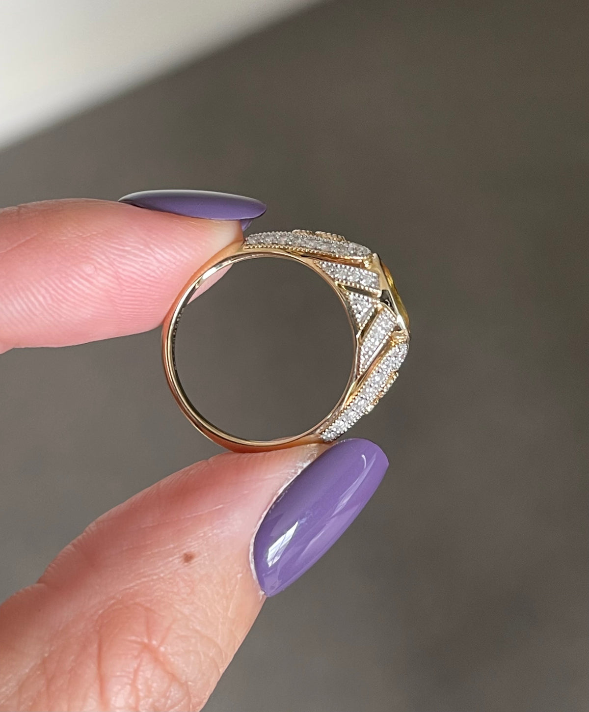 Art Deco Inspired Natural Yellow Sapphire Diamond Ring In 14ct Yellow Gold