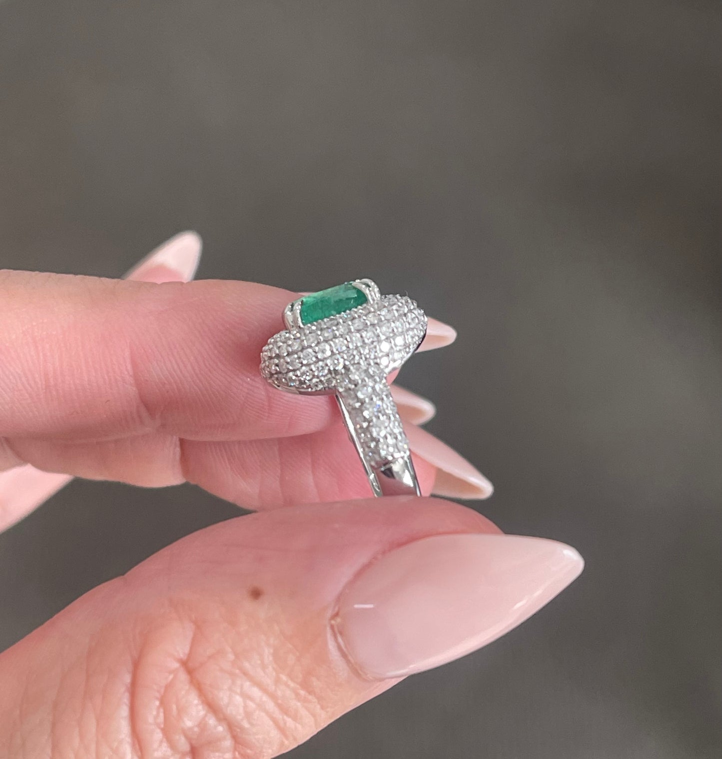 Natural Emerald Diamond Ring in 14ct White Gold