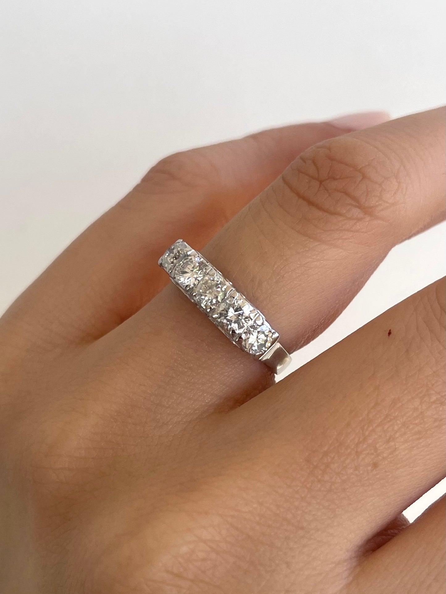 Platinum 1ct natural diamond 5 stone ring in vintage bridge filigree style