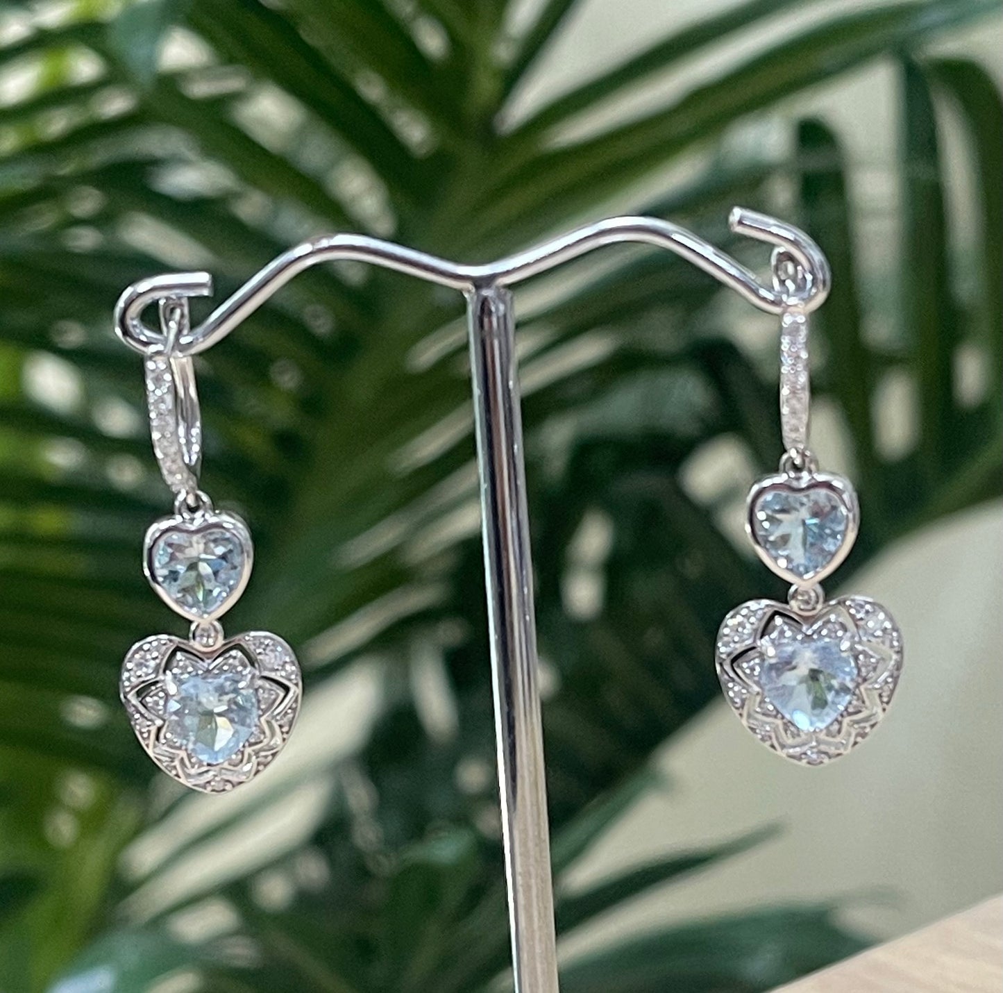Heart & Soul Natural Aquamarine Diamond Drop Earrings In 14ct White Gold