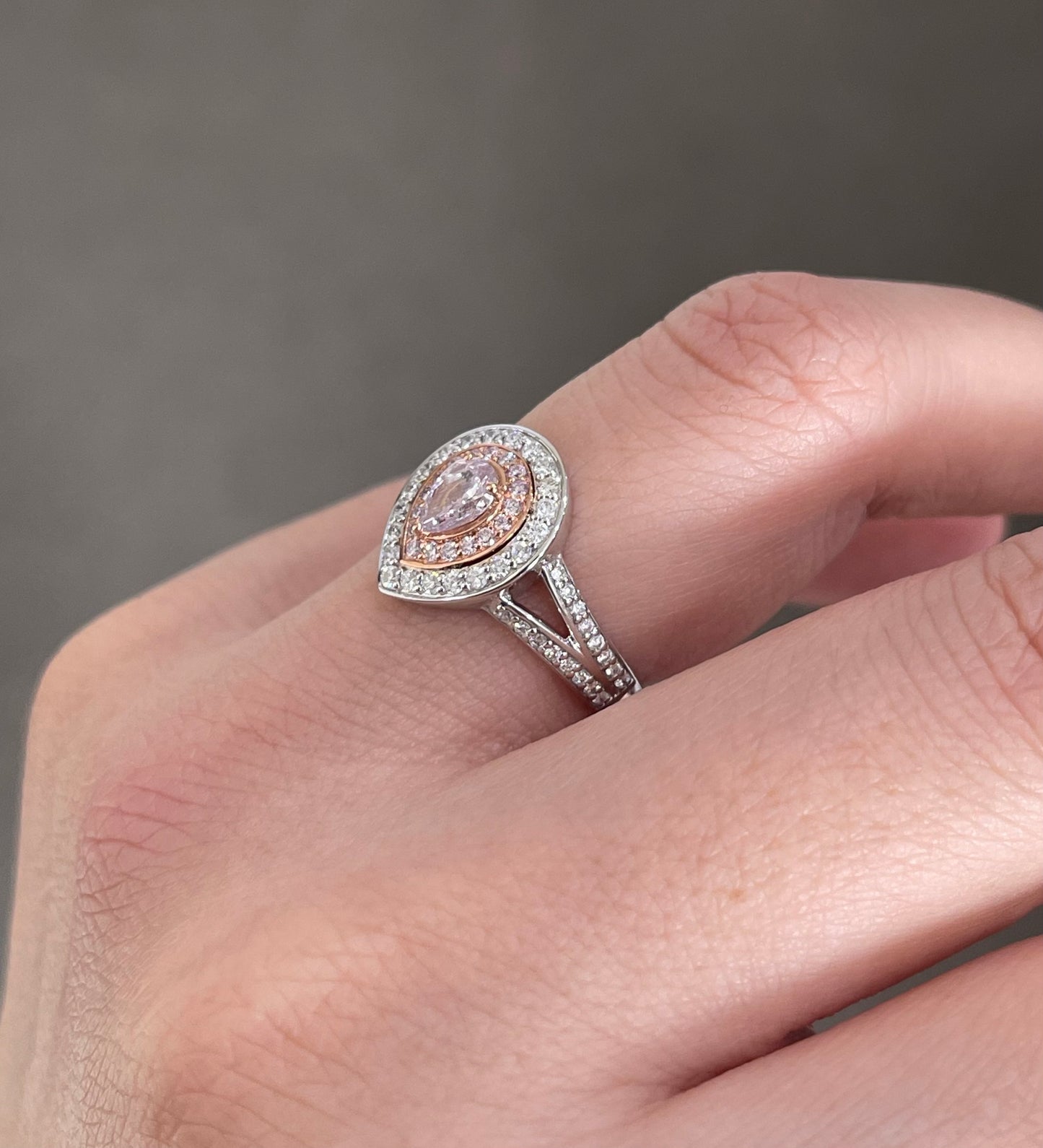 Natural Fancy purplish pink diamonds Halo Ring In 14ct White Gold
