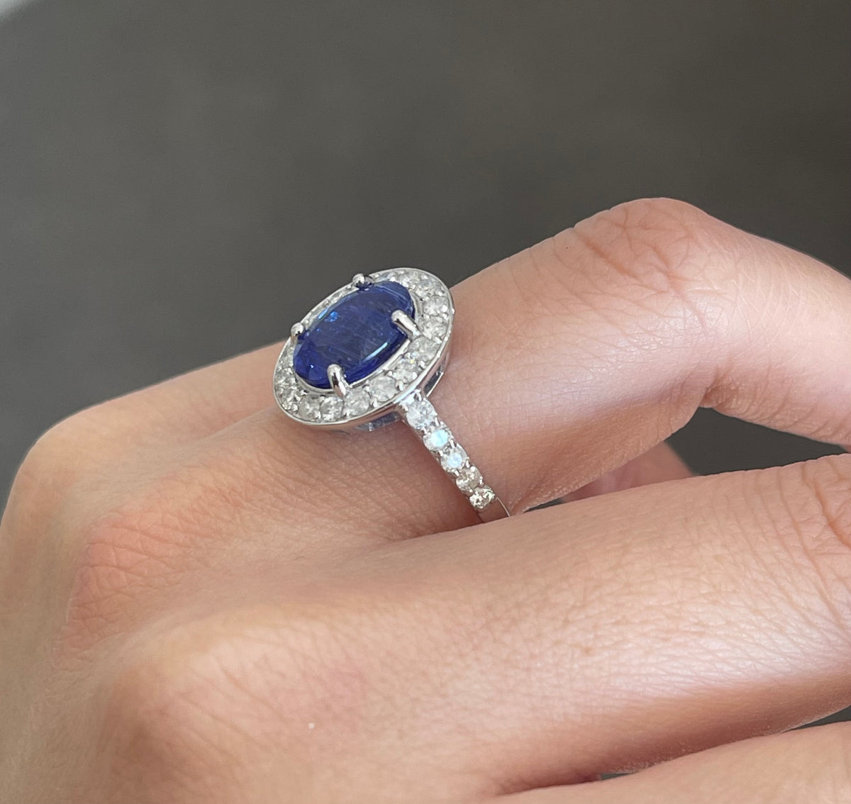 4.07ct Natural Tanzanite Diamond Halo Ring In 14ct White Gold