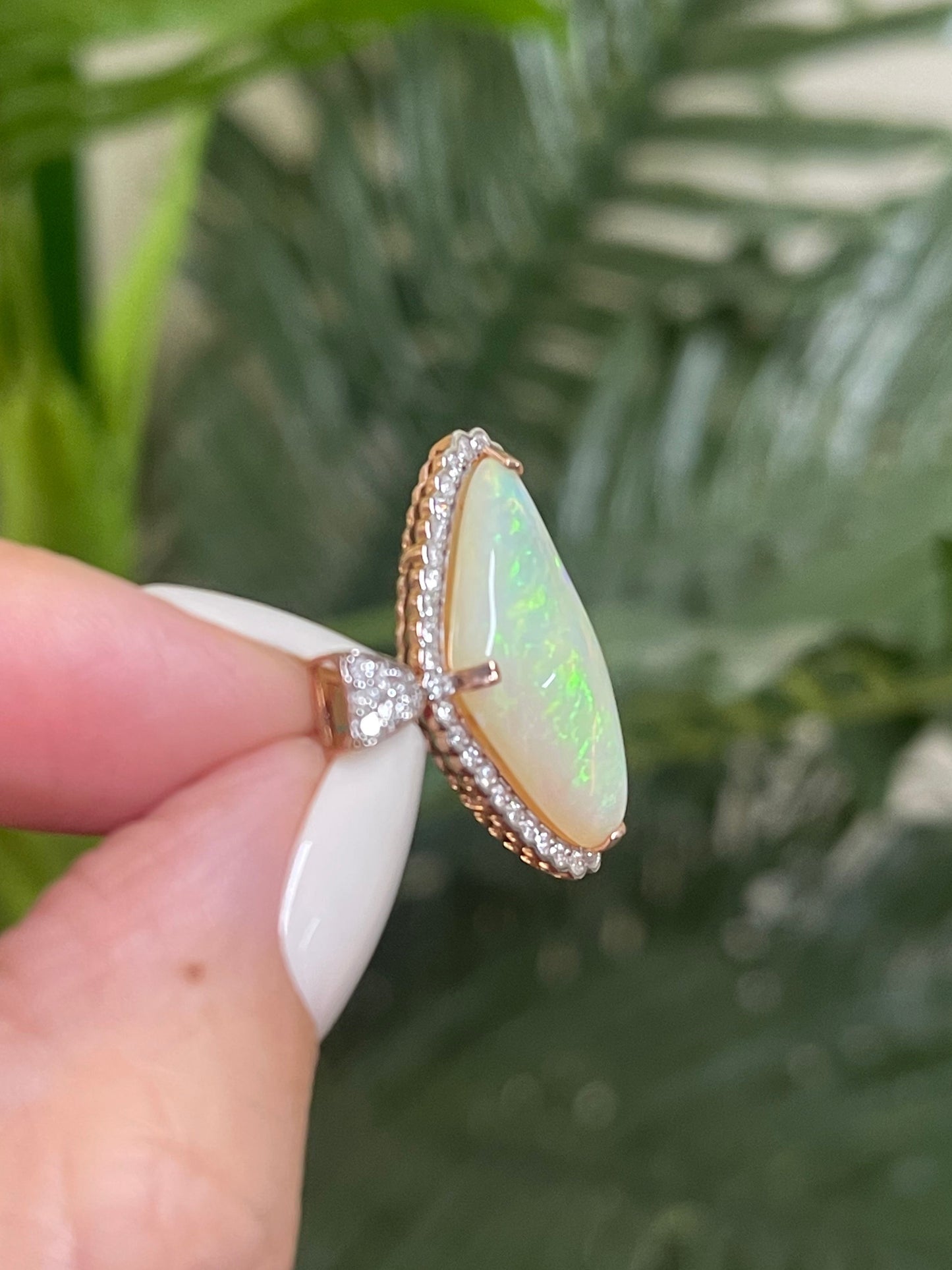 5.45ct Natural Solid Australian Crystal Opal & Diamond Pendant In 14ct Rose Gold