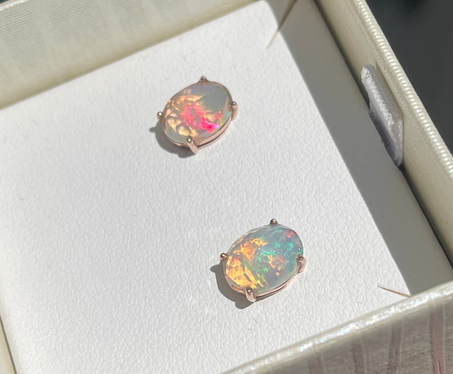 S.E. Custom 2ct Australian Crystal Opal earrings In 9ct Rose Gold