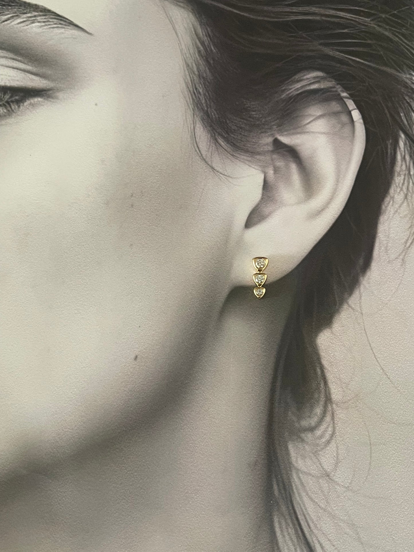 3 Diamond Drop Studs In 9ct Yellow Gold