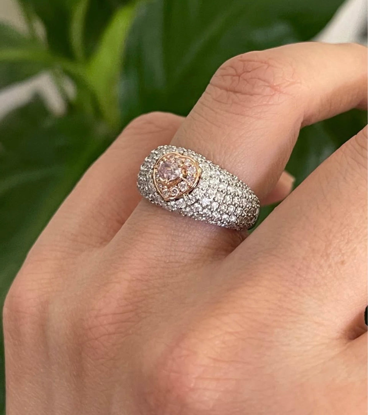 Natural Light Pink Diamond & White Diamond Love Heart Ring In 14ct Rose & White Gold