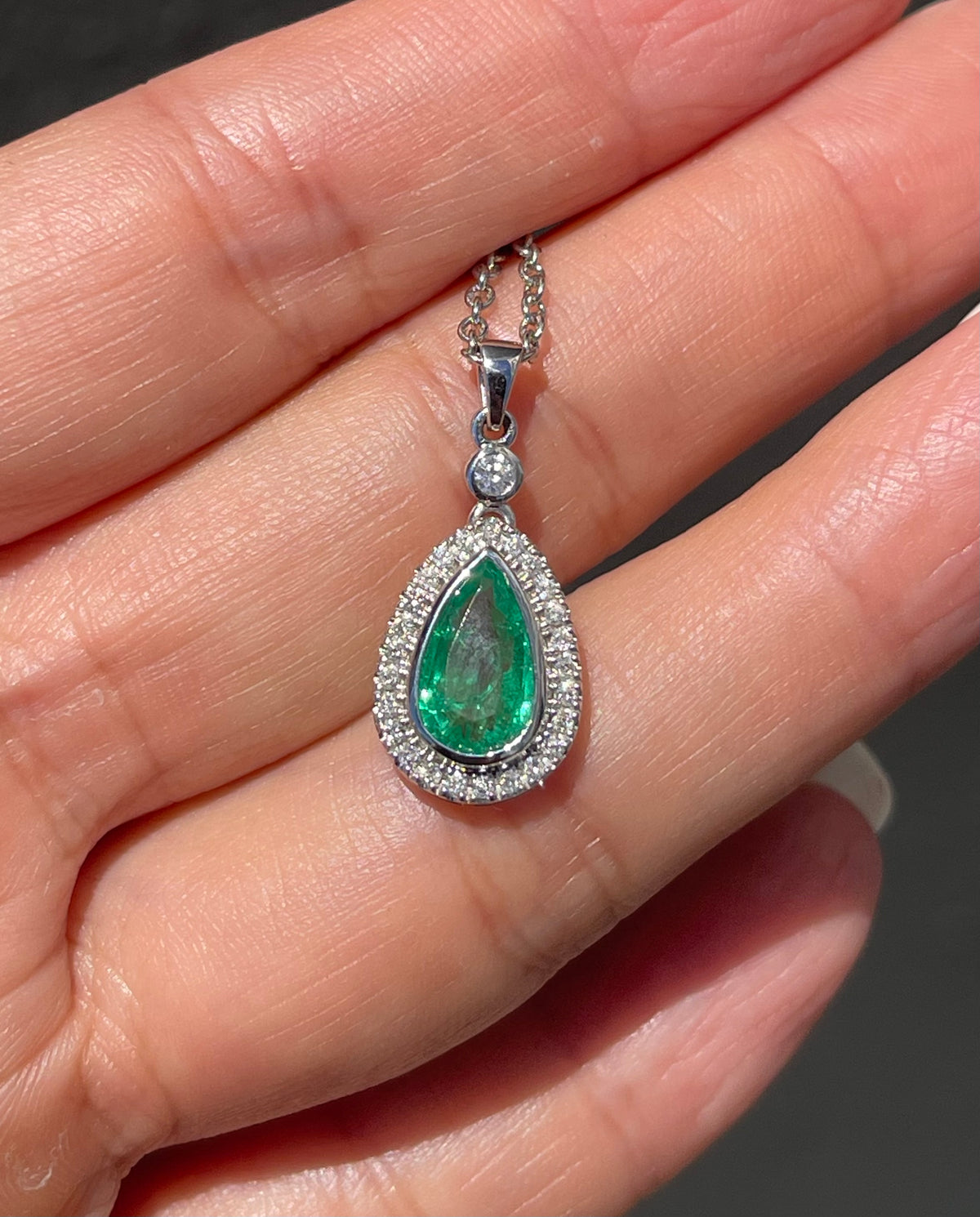 1.29ct Natural Emerald Diamond Halo Pendant In 14ct White Gold (no chain)