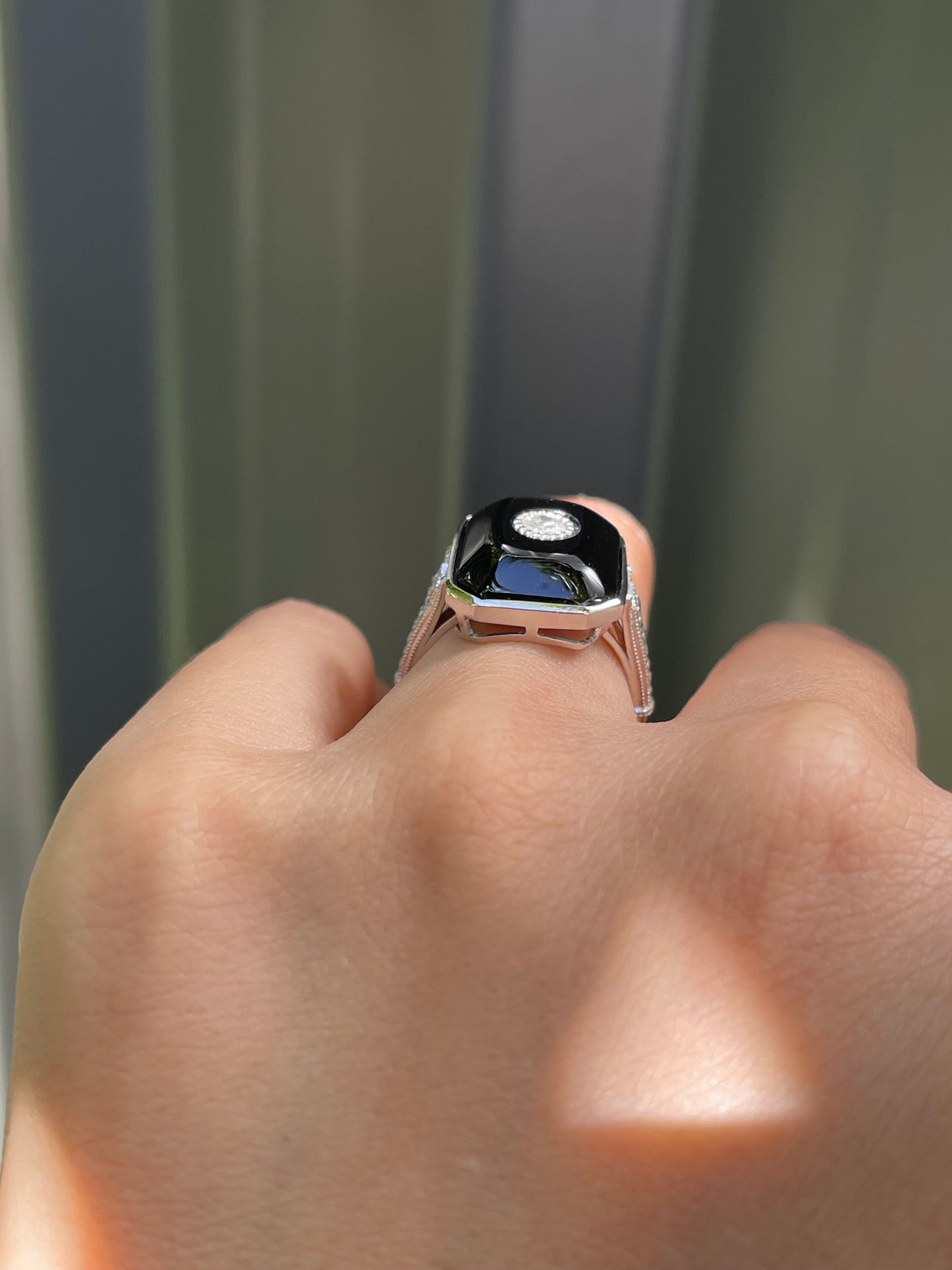 Eclipse Ring - Art Deco Inspired Onyx Diamond Ring In 950 Platinum