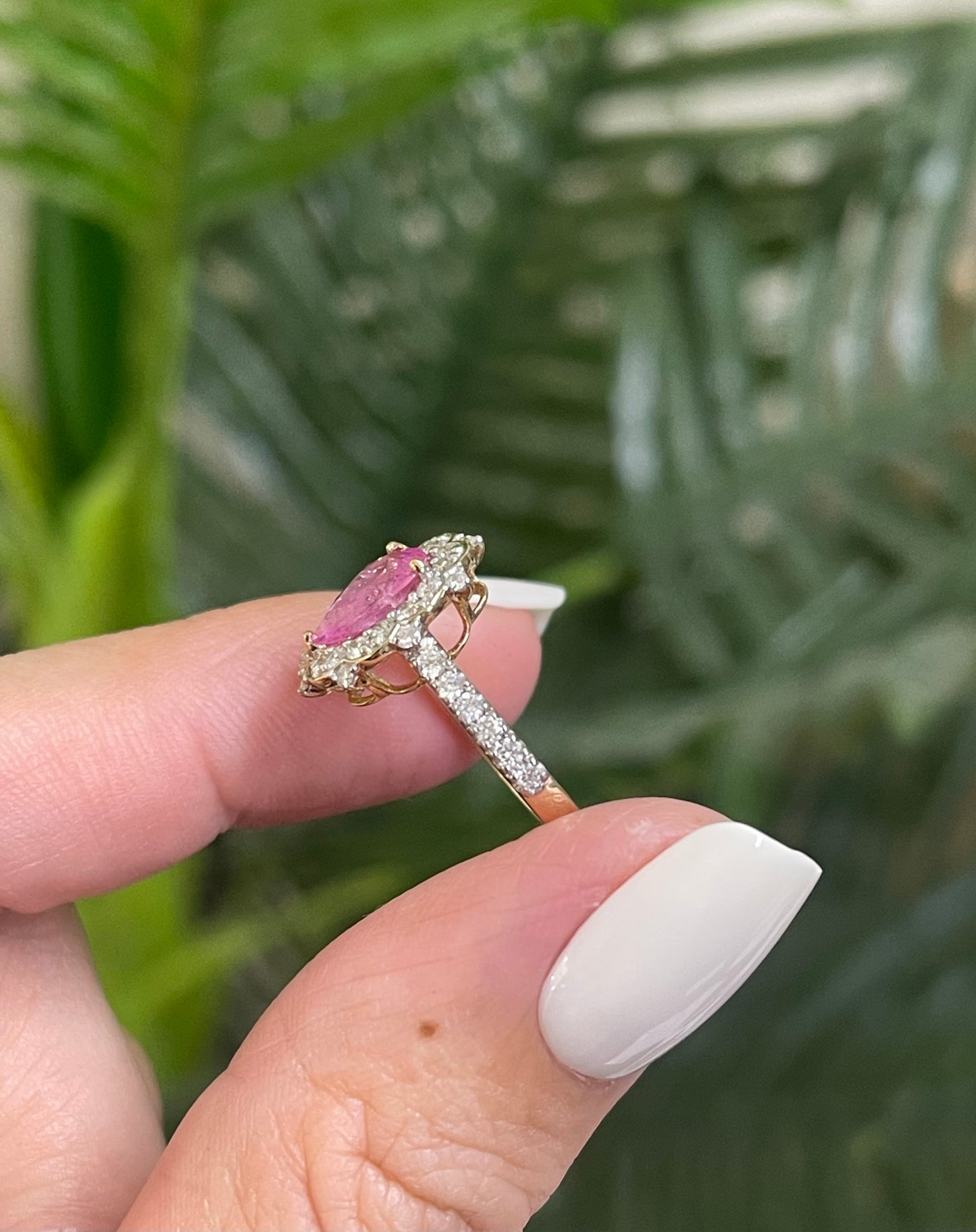Antique Style Natural Pink Sapphire Diamond Ring In 14ct Yellow Gold