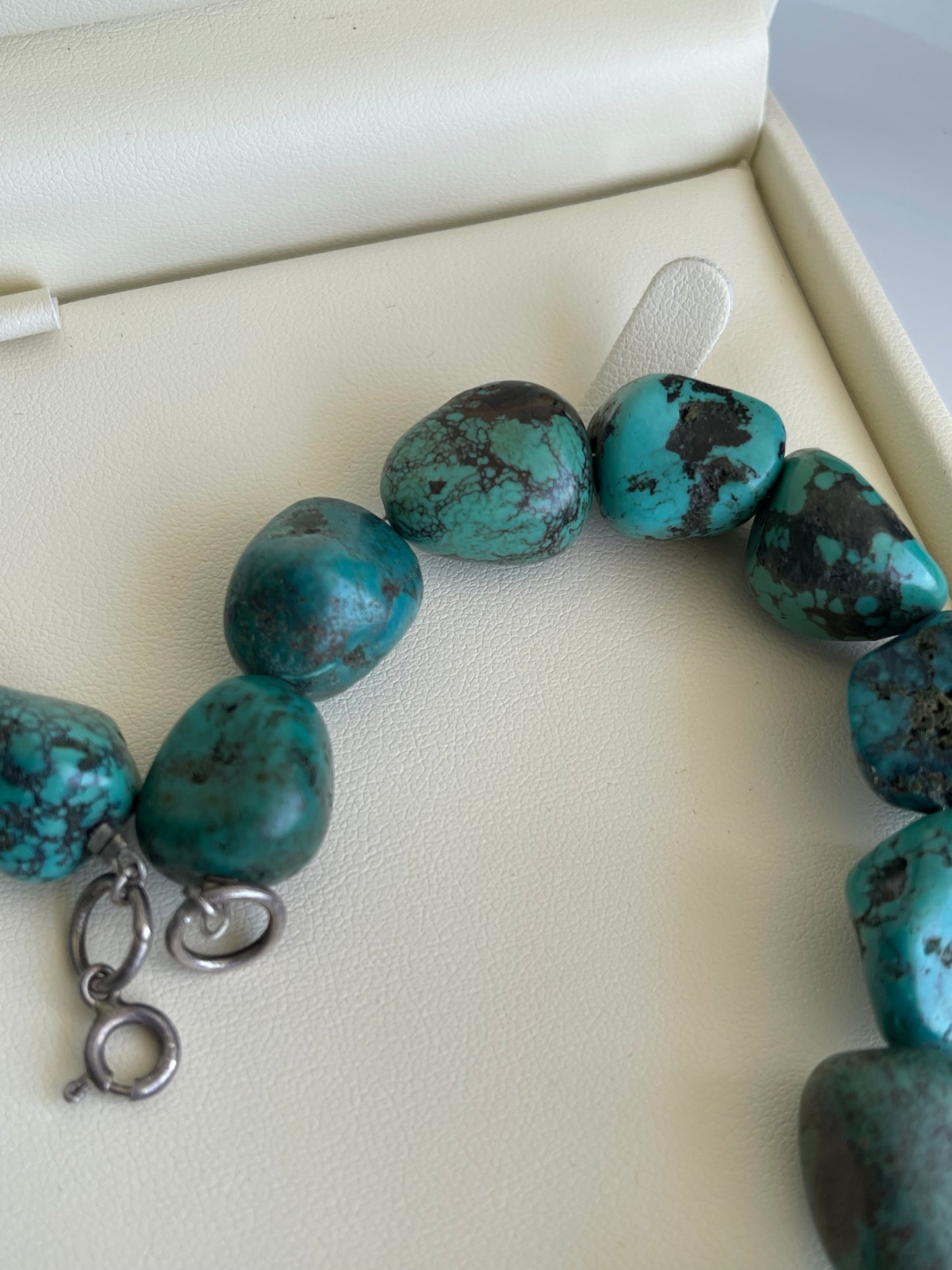 Vintage all natural large turquoise bead necklace With 925 Sterling Silver Clasp