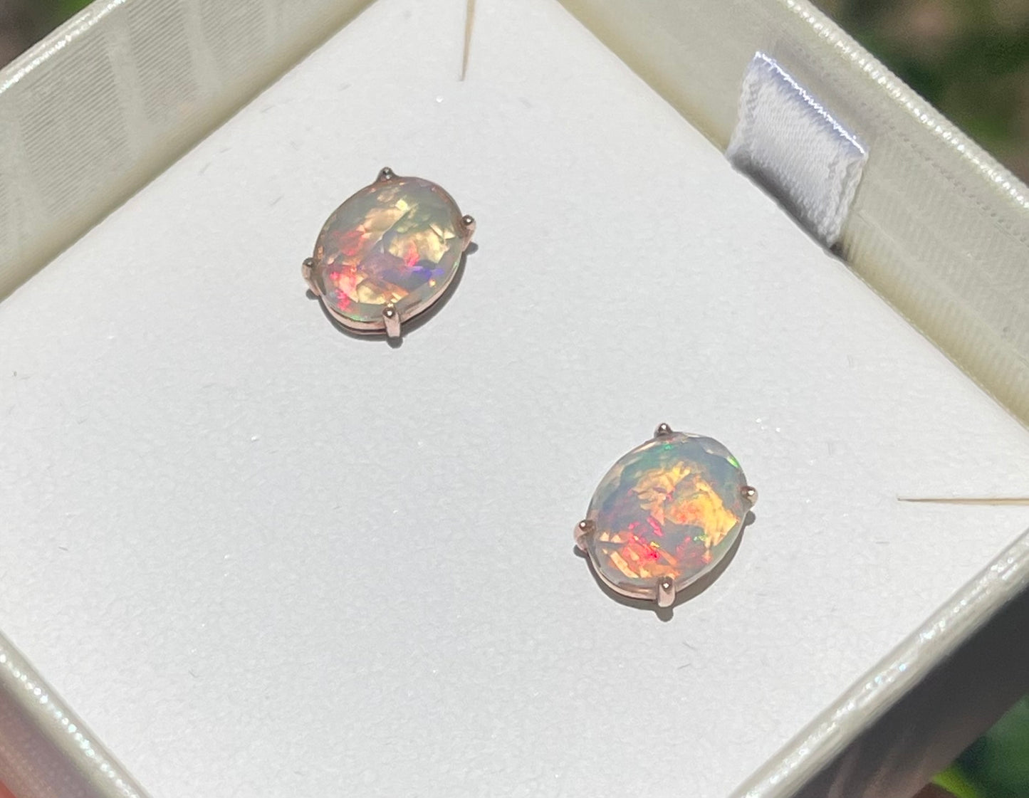 S.E. Custom 2ct Australian Crystal Opal earrings In 9ct Rose Gold