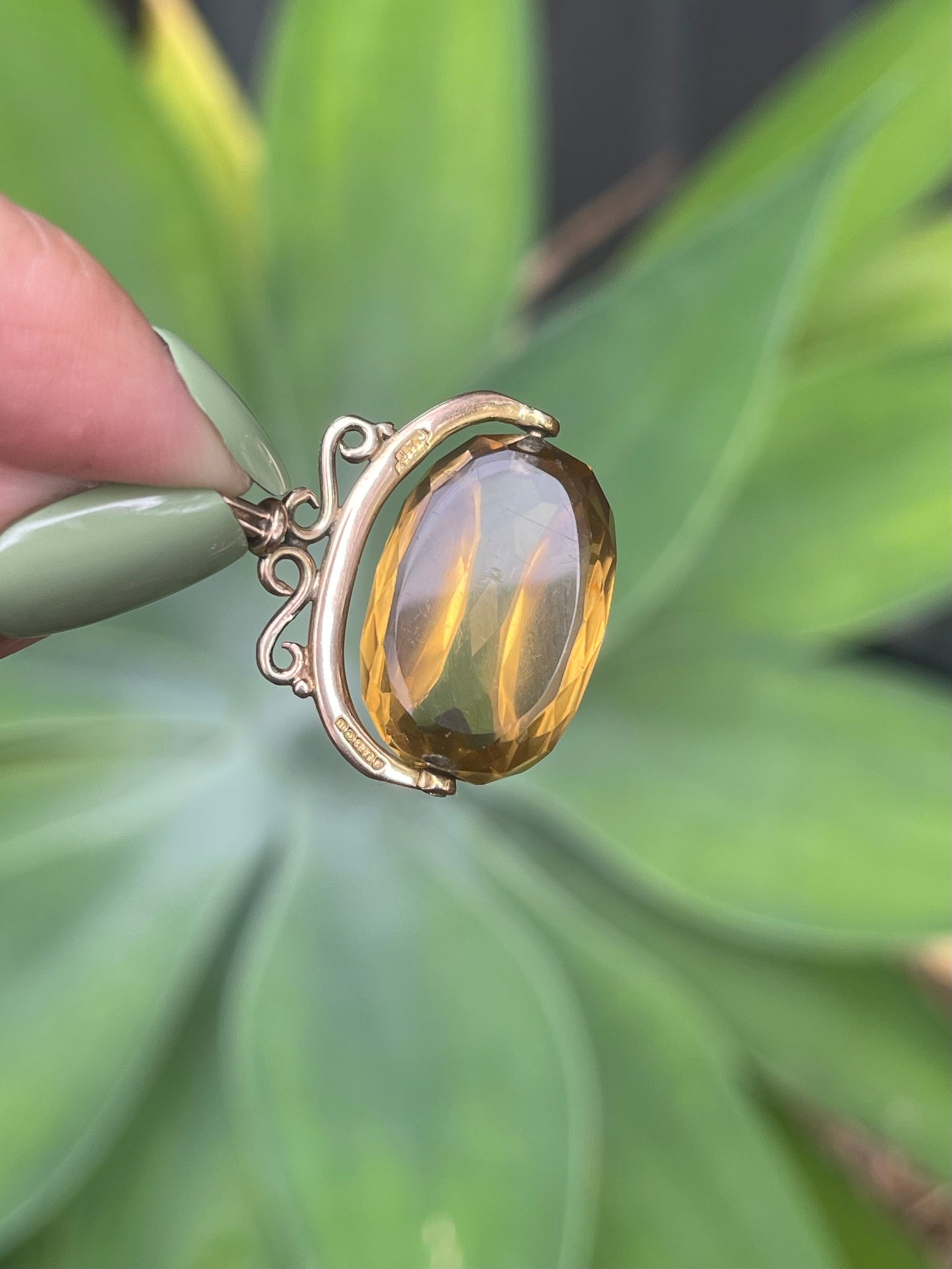 Antique 1852 Birmingham Citrine Spinner Pendant In 9ct Pink Gold