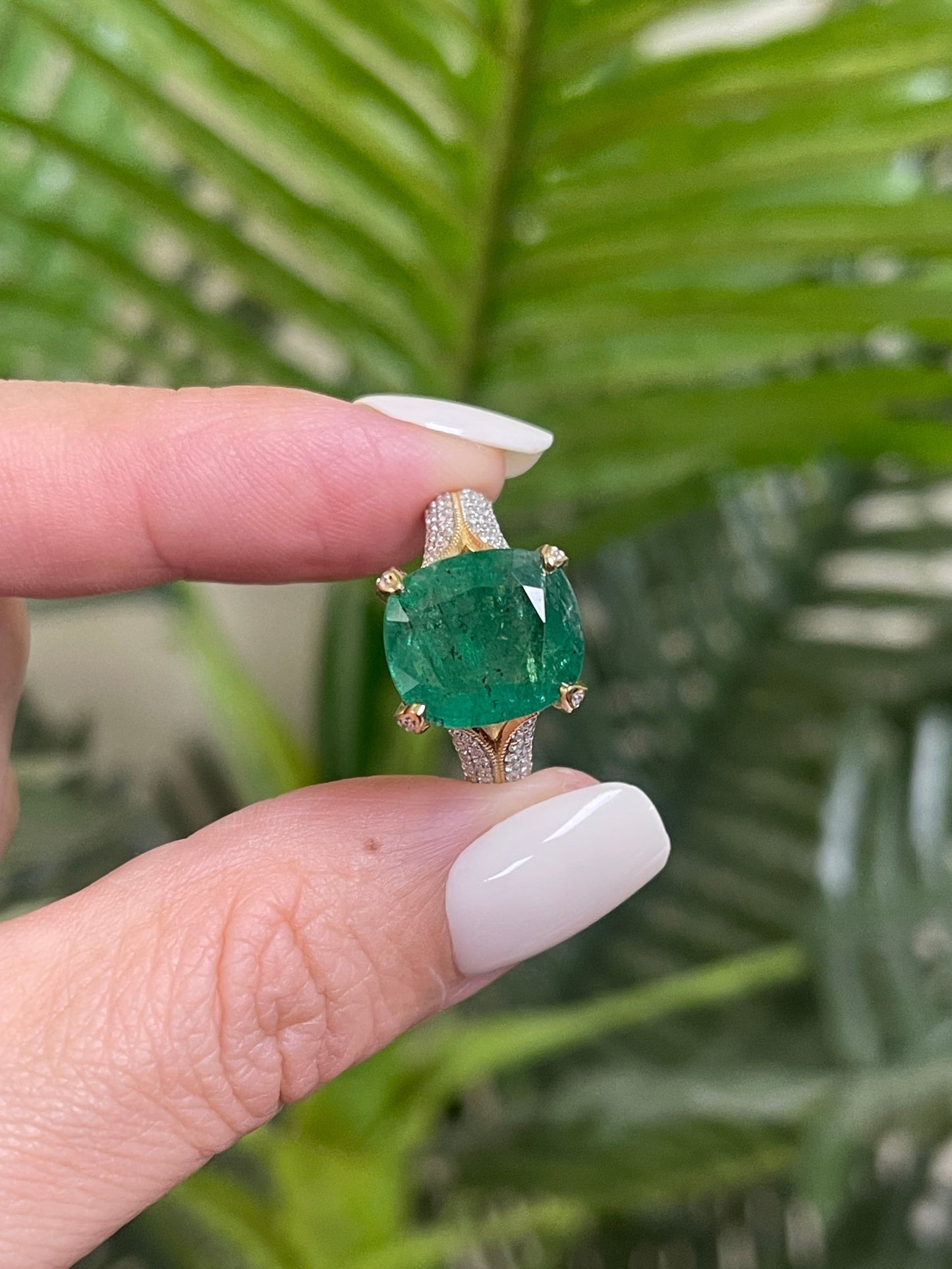 5.83ct Natural Emerald Diamond Ring In 14ct Yellow Gold