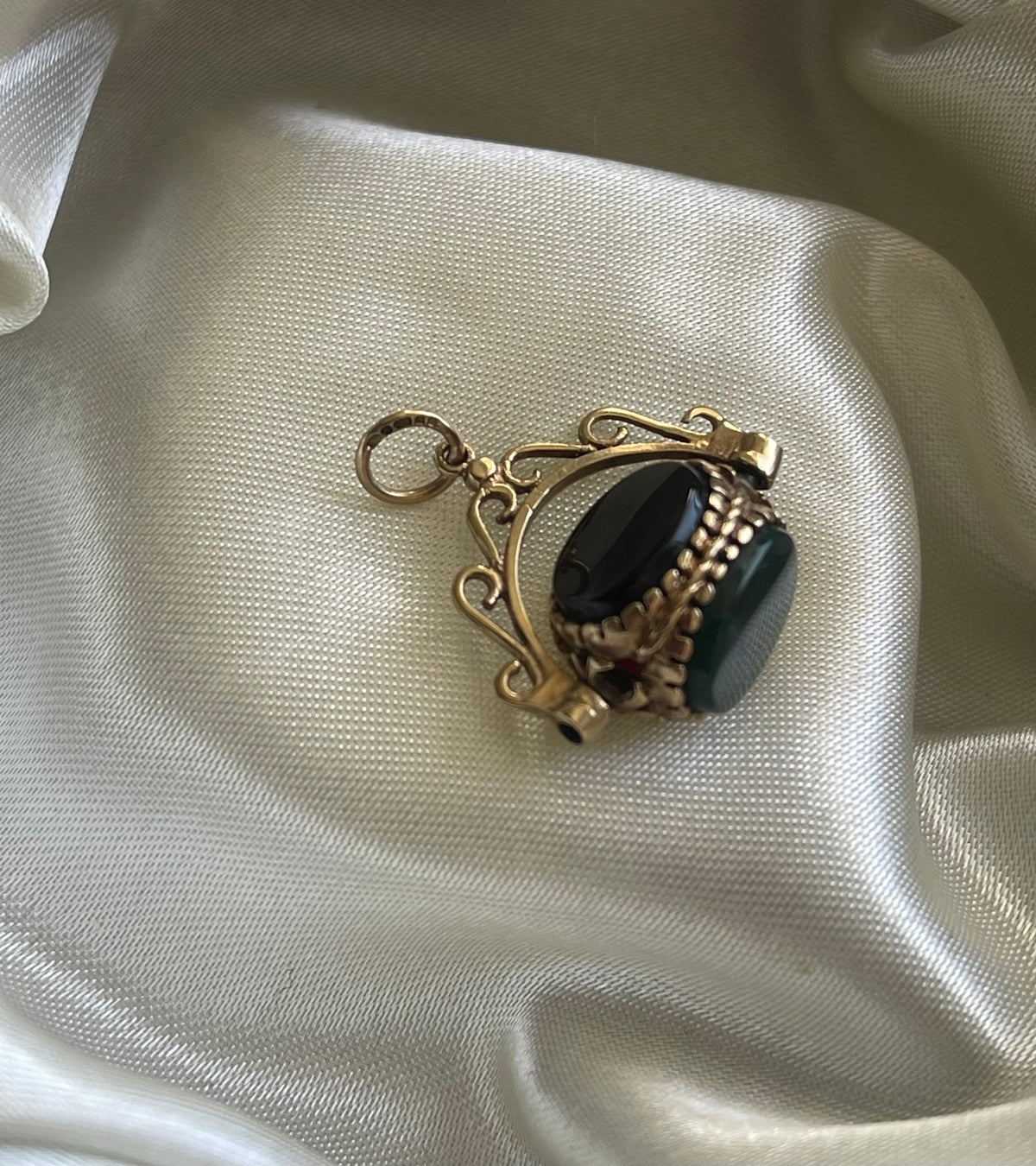 Vintage 1994 Birmingham 3 Stone Fob Spinner Pendant In 9ct Yellow Gold