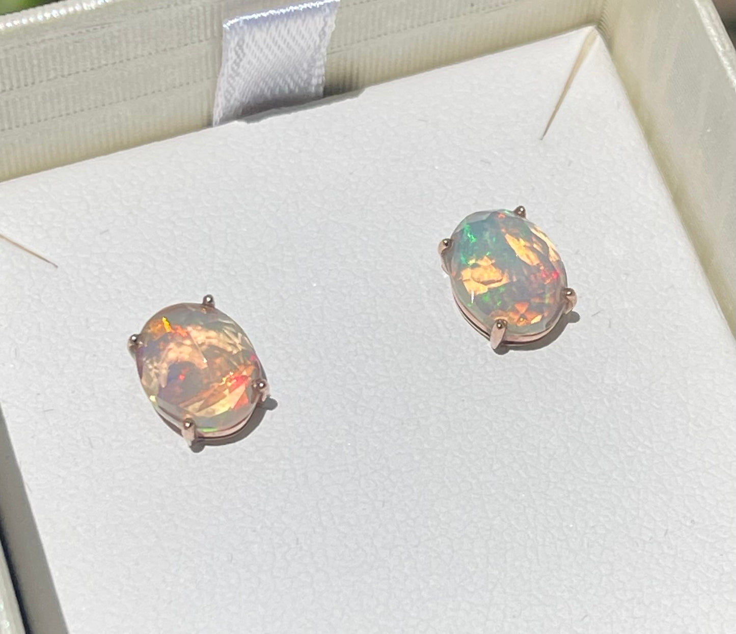 S.E. Custom 2ct Australian Crystal Opal earrings In 9ct Rose Gold
