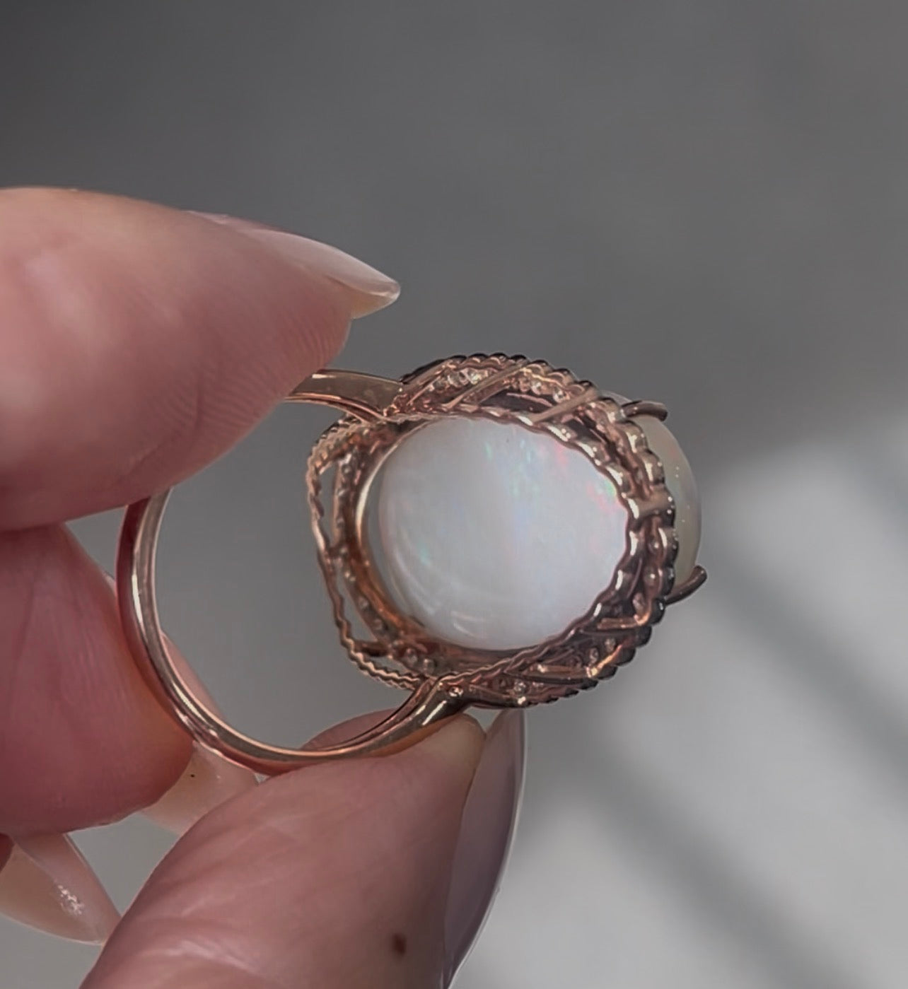 12.87ct Natural Solid Australian Opal Diamond Ring in 14ct Rose Gold