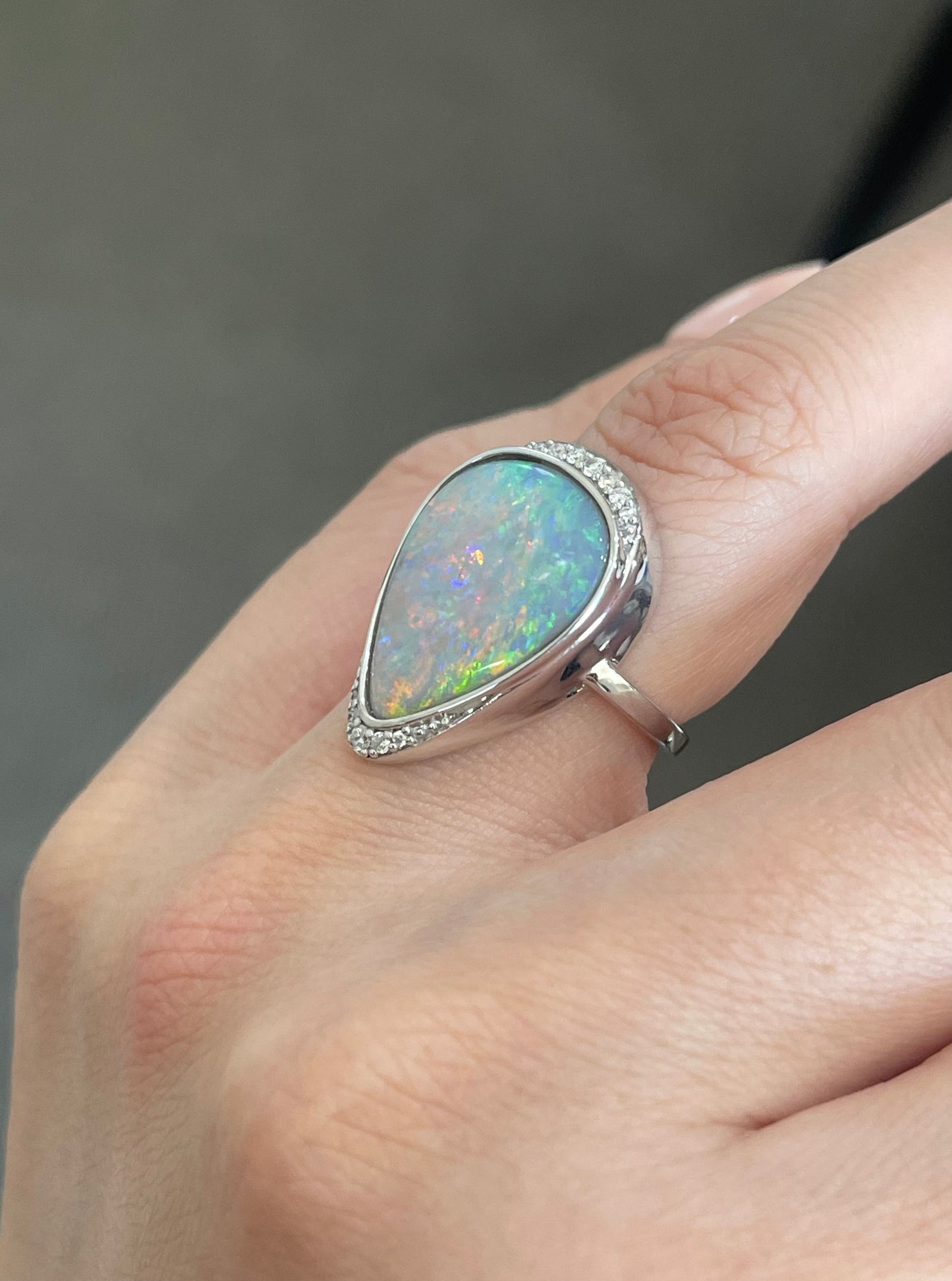 5.1ct Natural Solid Andamook Opal Diamond Ring In 14ct White Gold