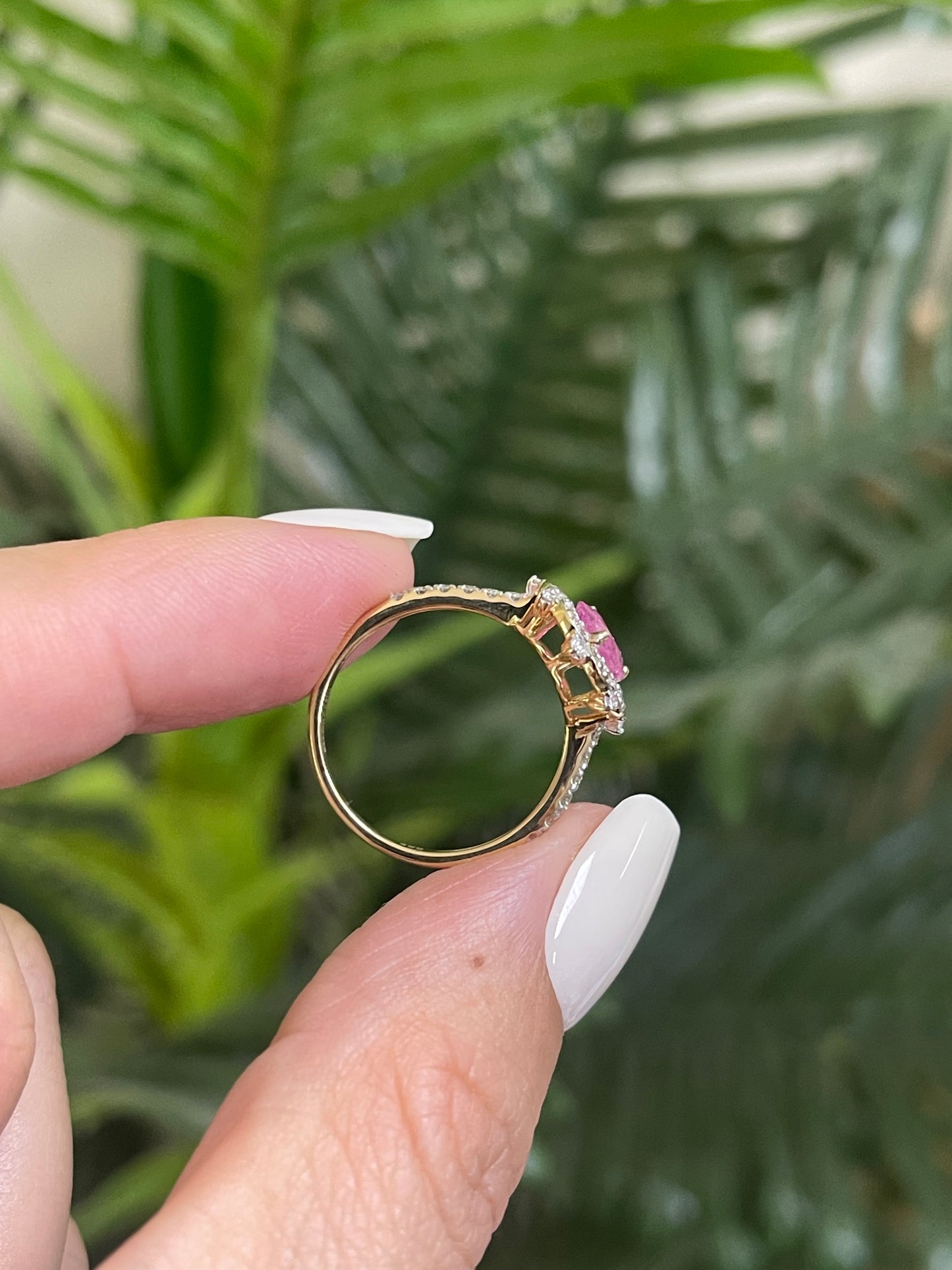 Antique Style Natural Pink Sapphire Diamond Ring In 14ct Yellow Gold