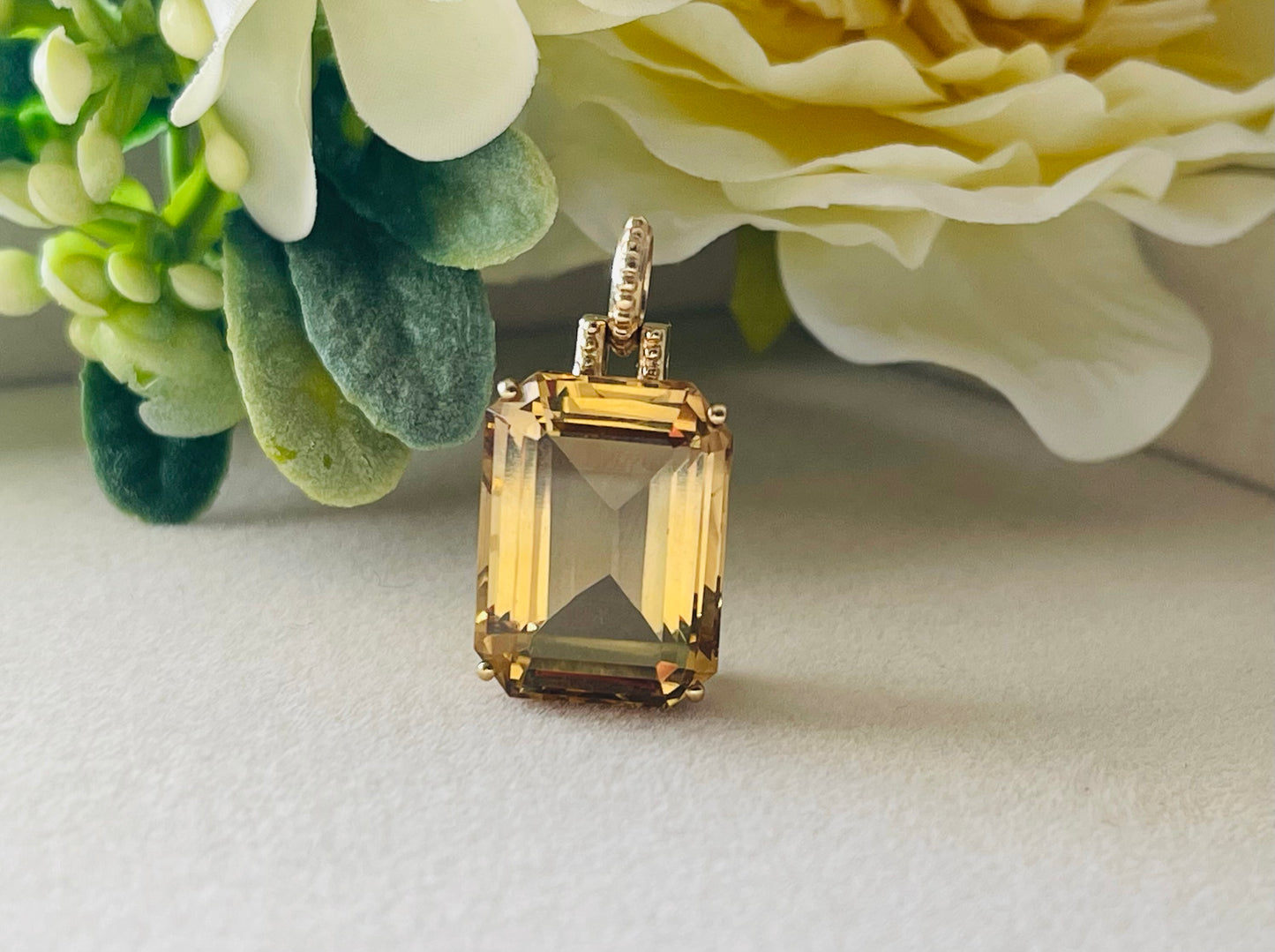 19.25ct Citrine Pendant With Milgrain Bale in 9ct Yellow Gold