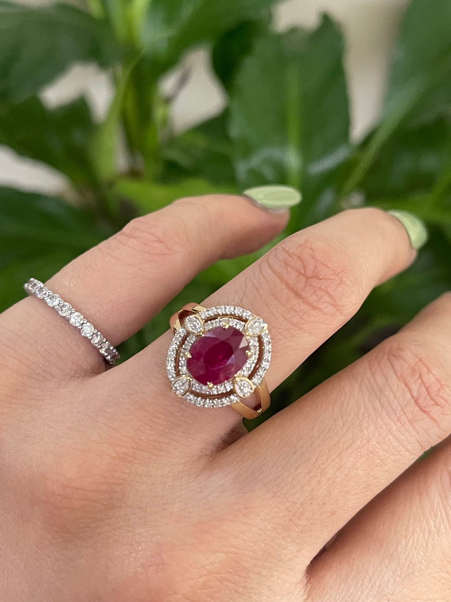 Art Deco Style 1.94ct Natural Ruby Diamond Ring In 14ct Yellow Gold