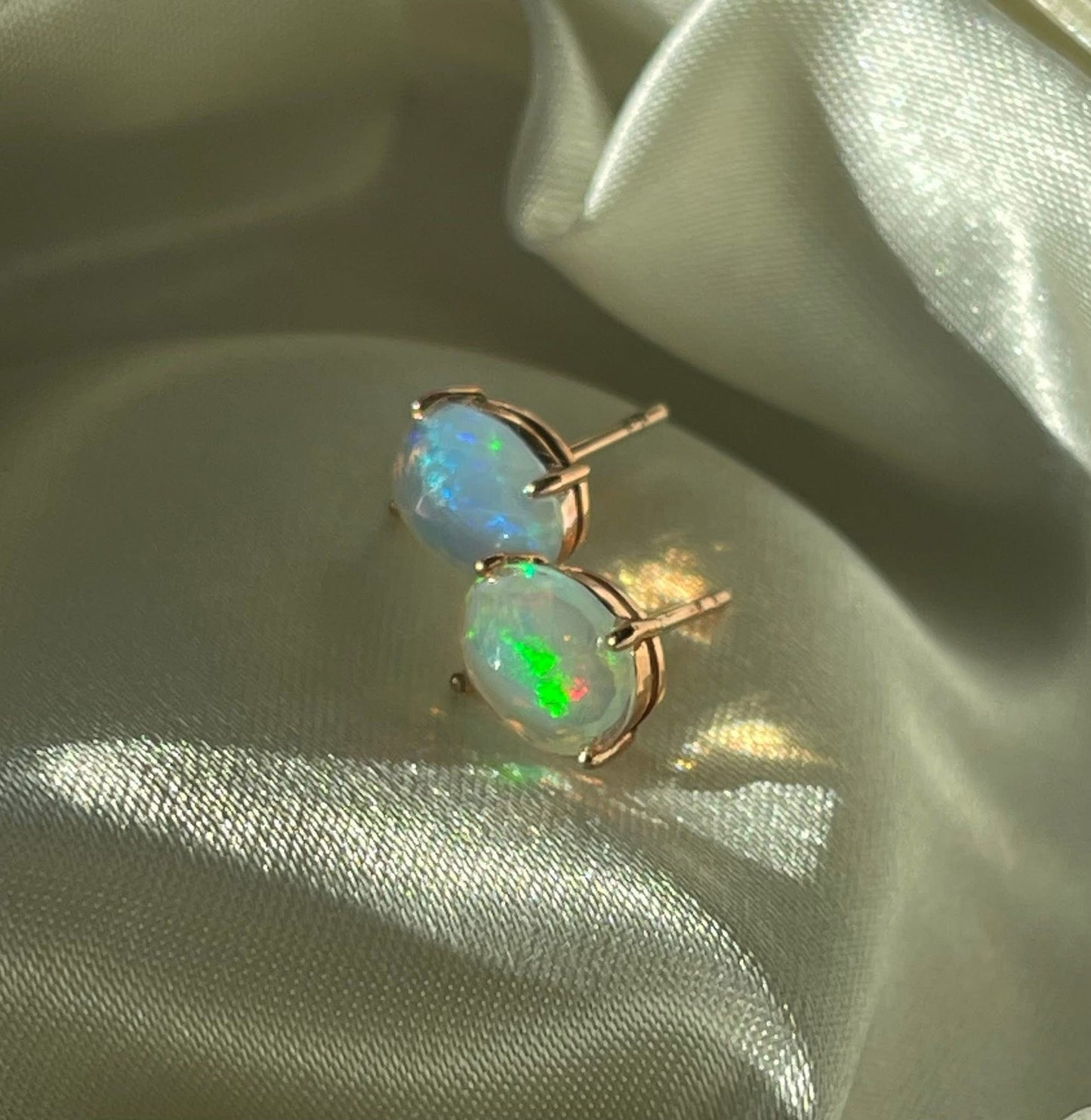 Contemporary 9ct rose gold 1.92ct natural solid Australian opal stud earrings