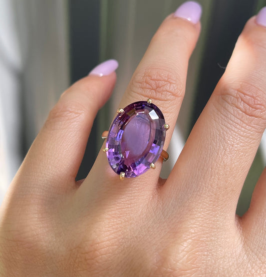 Statement 18.25ct Lavender Amethyst Ring Set in 9ct Yellow Gold