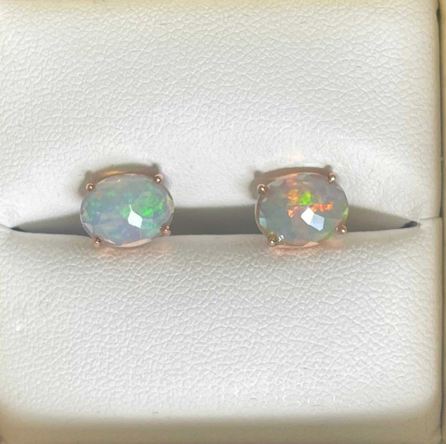 S.E. Custom 2ct Australian Crystal Opal earrings In 9ct Rose Gold