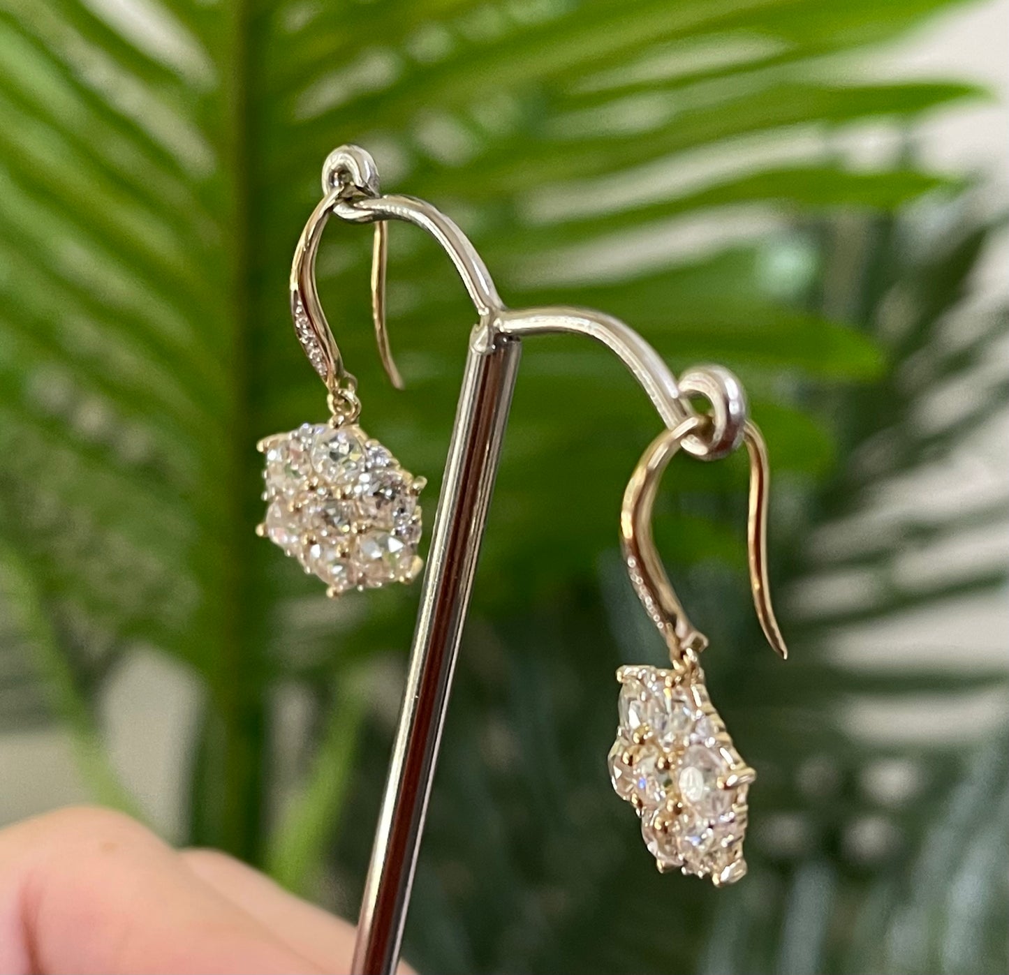 3.79ct Natural Old Mine Cut Diamond Earrings In 14ct Yellow Gold