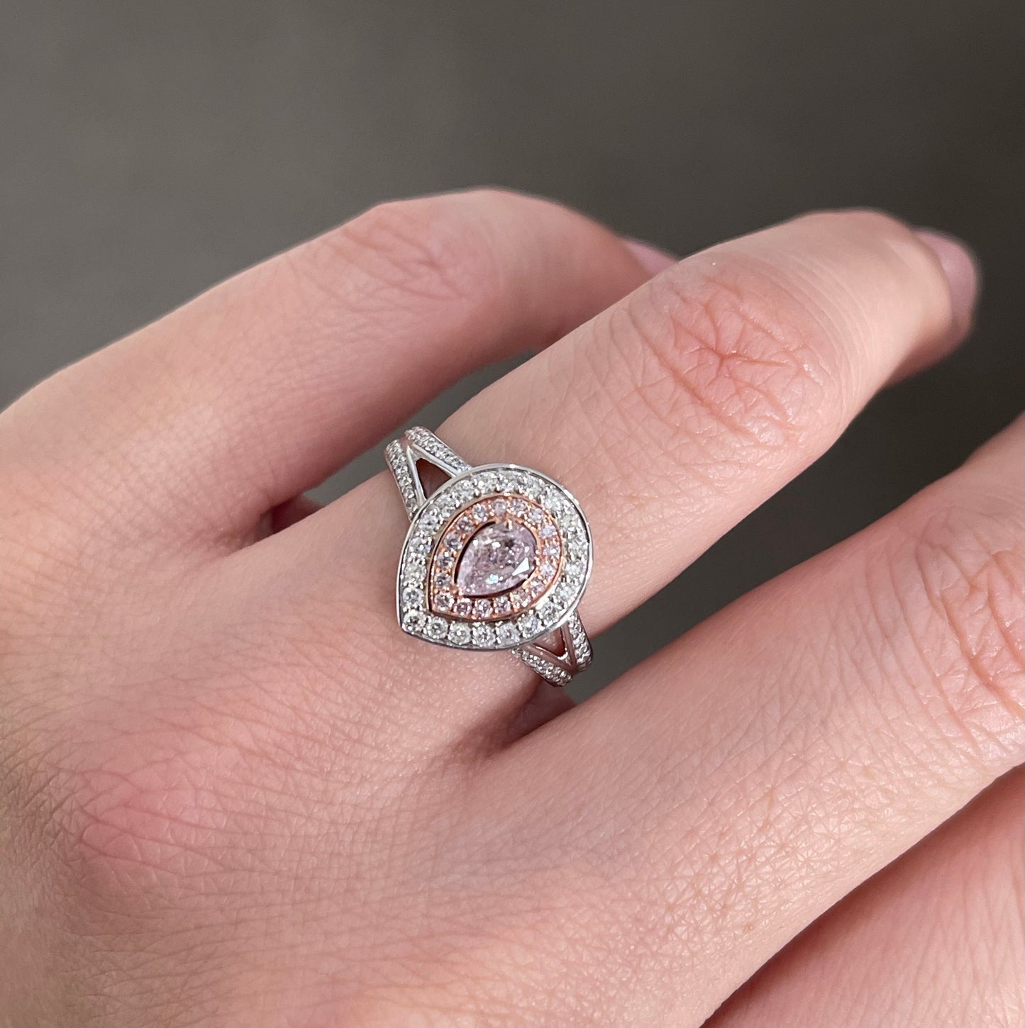 Natural Fancy purplish pink diamonds Halo Ring In 14ct White Gold