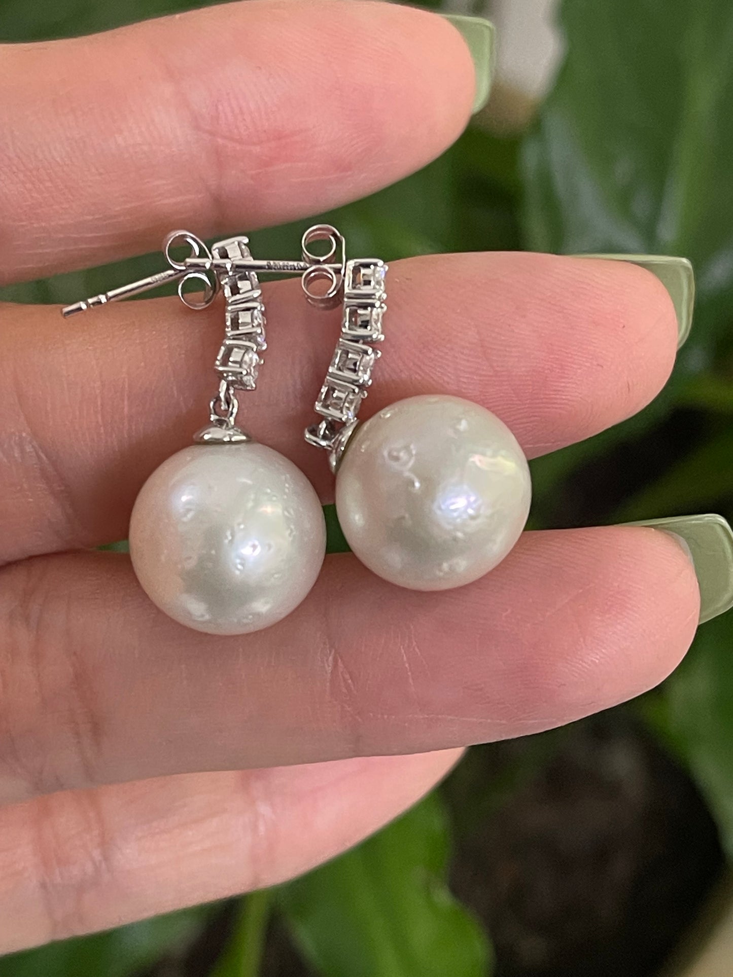 South Sea Pearl & Diamond Drop Earrings In 14ct White Gold