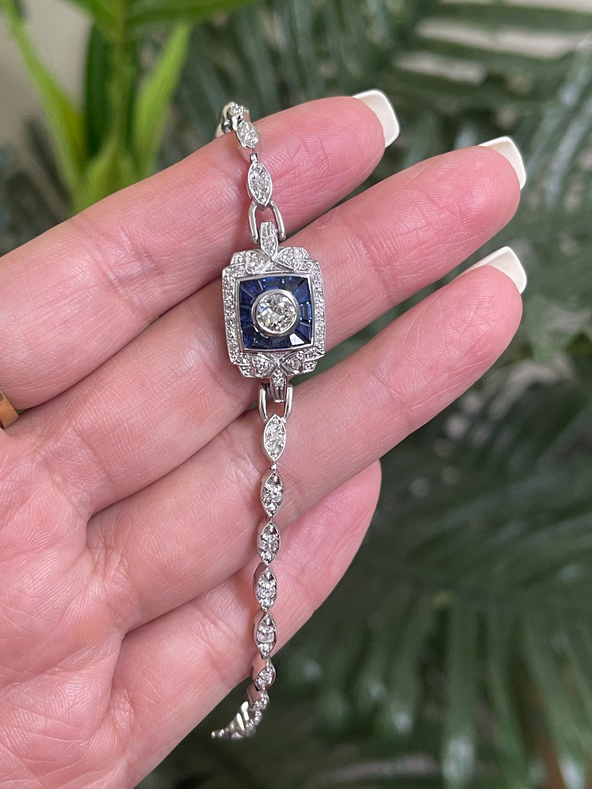 One-of-a-Kind Antique Art Deco Conversion Bracelet Natural Diamonds & Sapphires In Platinum, 14ct White Gold
