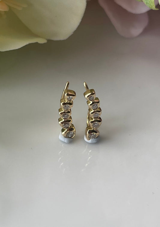 Natural Diamond Ear Climber Earrings In 9ct Yellow Gold