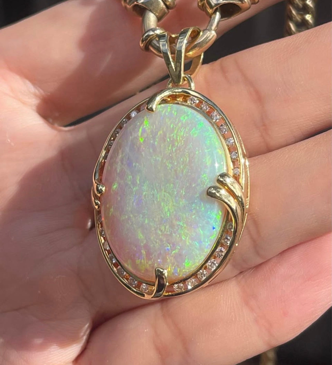 Statement 23.26ct Solid Australian Opal Diamond Pendant In 18ct Yellow Gold