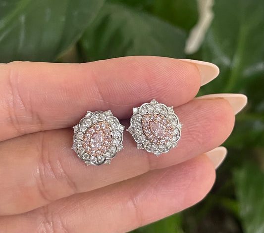 Natural Light Fancy Pink Diamond Stud Earrings In 14ct White Gold