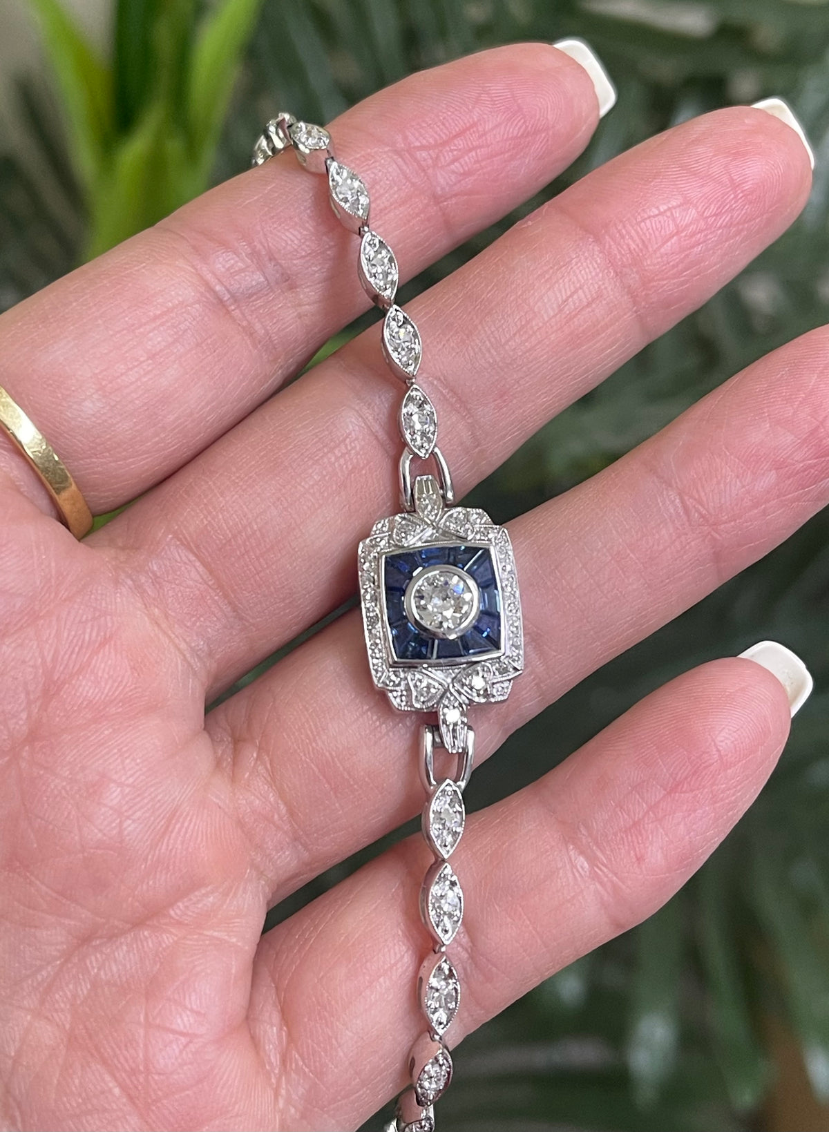 One-of-a-Kind Antique Art Deco Conversion Bracelet Natural Diamonds & Sapphires In Platinum, 14ct White Gold