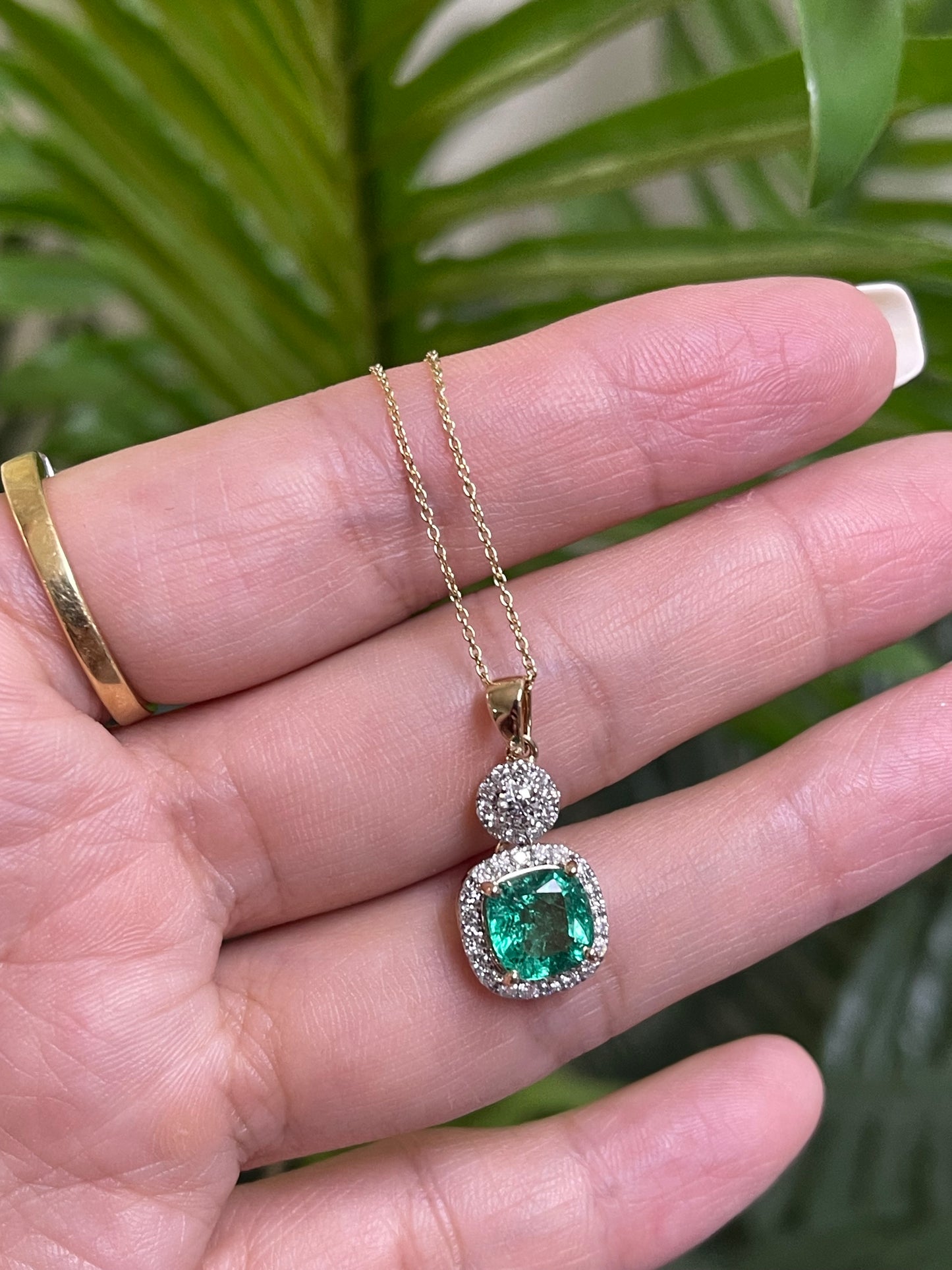 1.97ct Natural Emerald Diamond Pendant Necklace (With 14ct Chain)