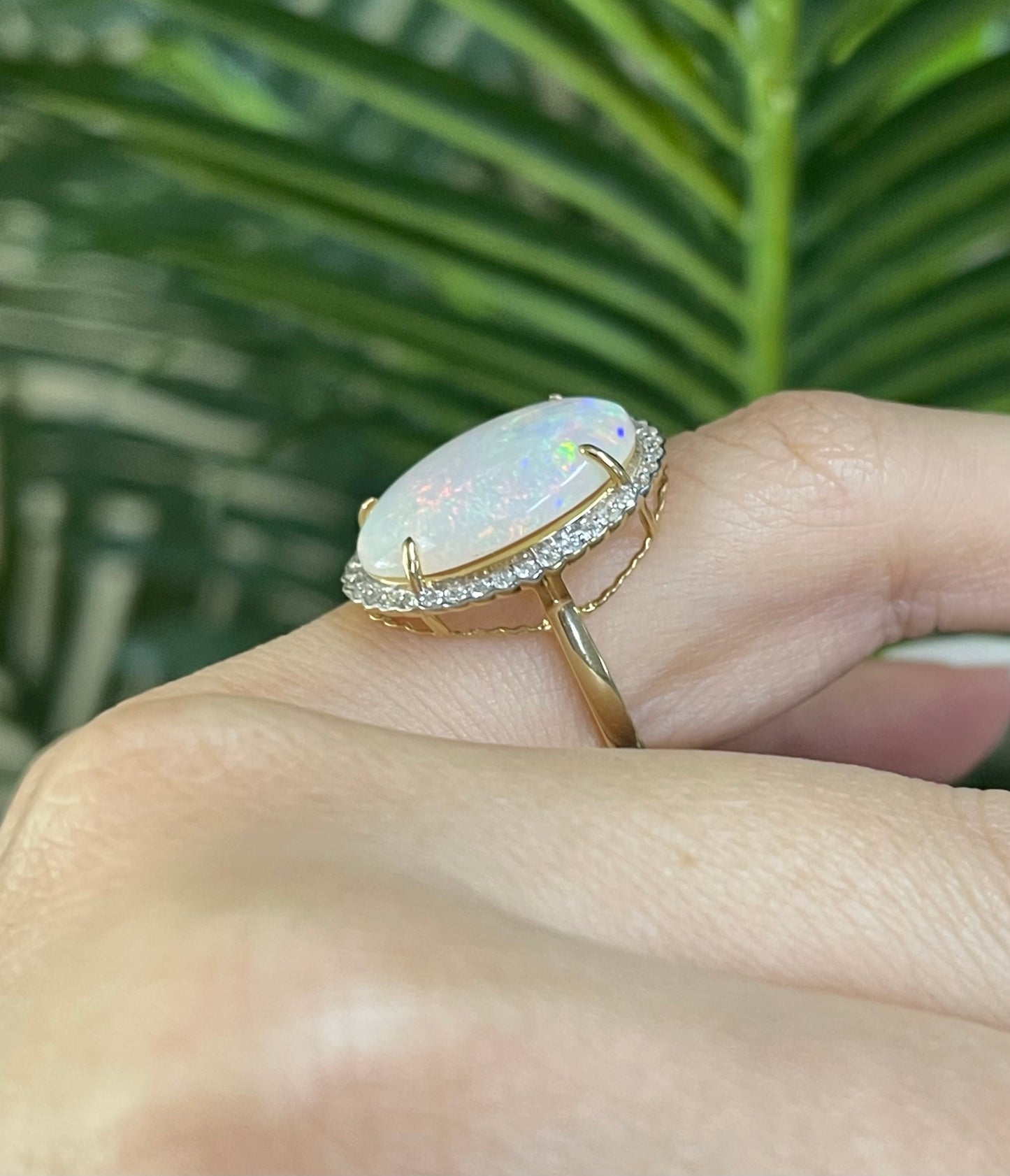 5.96ctNatural Solid Australian Andamooka Opal & Diamond Halo Ring In 14ct Yellow Gold