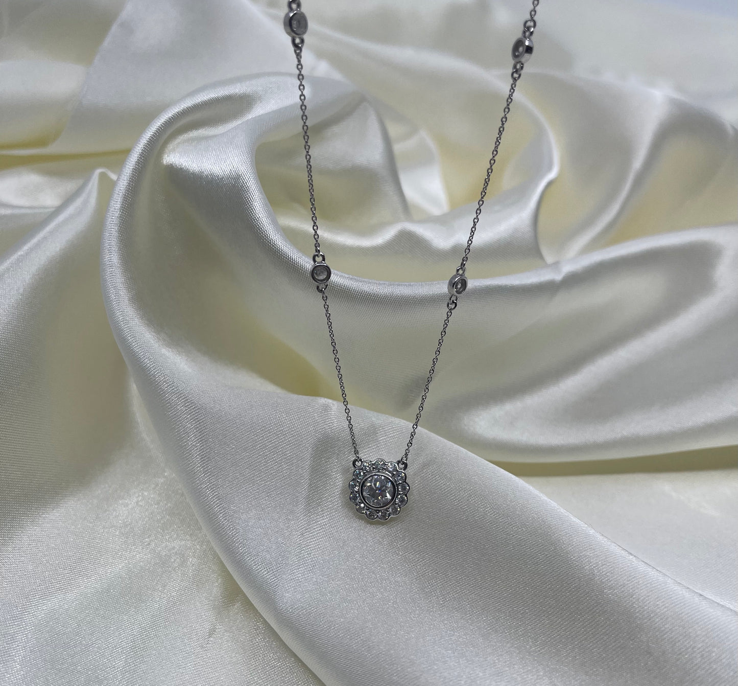 1.42ct Natural Diamond Necklace With Diamond By The Yard Chain In 14ct White Gold