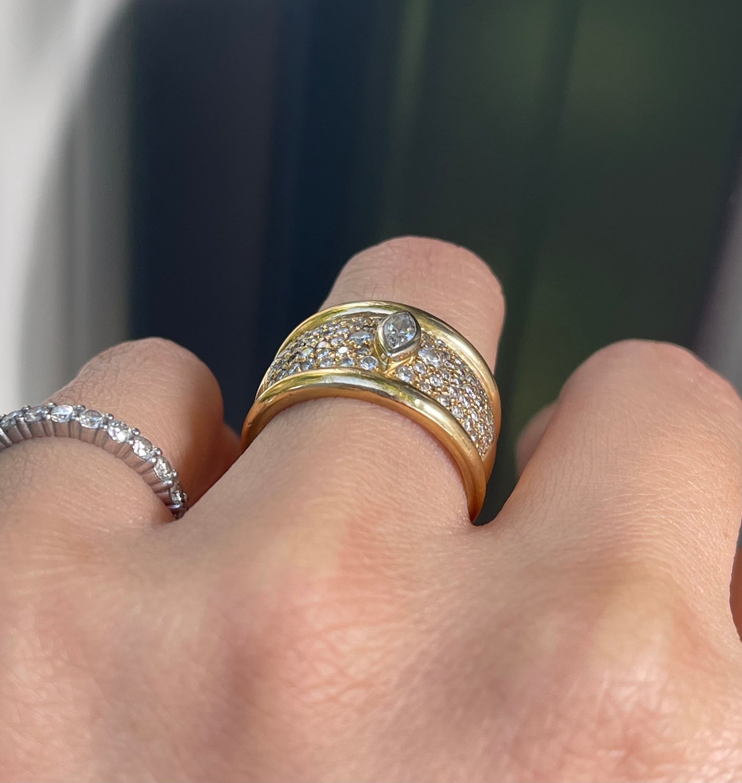 Vintage Natural Diamond Wide Tapered Band Ring in Heavy 18ct Yellow Gold