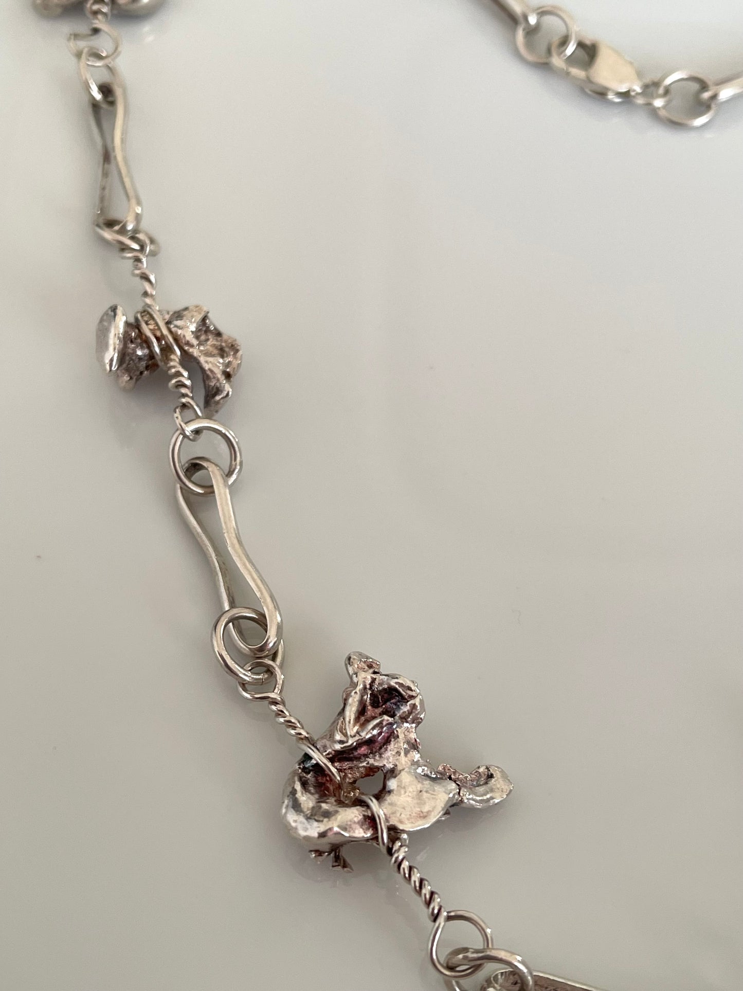 Vintage 70grams 66cm money bag / nugget chain necklace In Sterling Silver