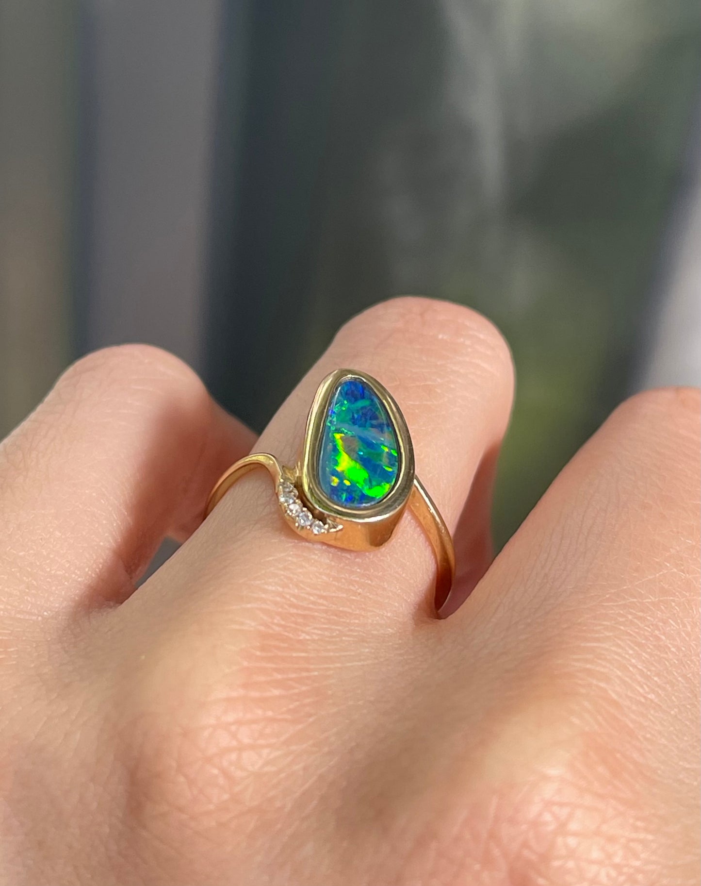 Vintage 1.8ct Natural Solid Australian Boulder Opal Diamond Ring In 14ct Yellow Gold