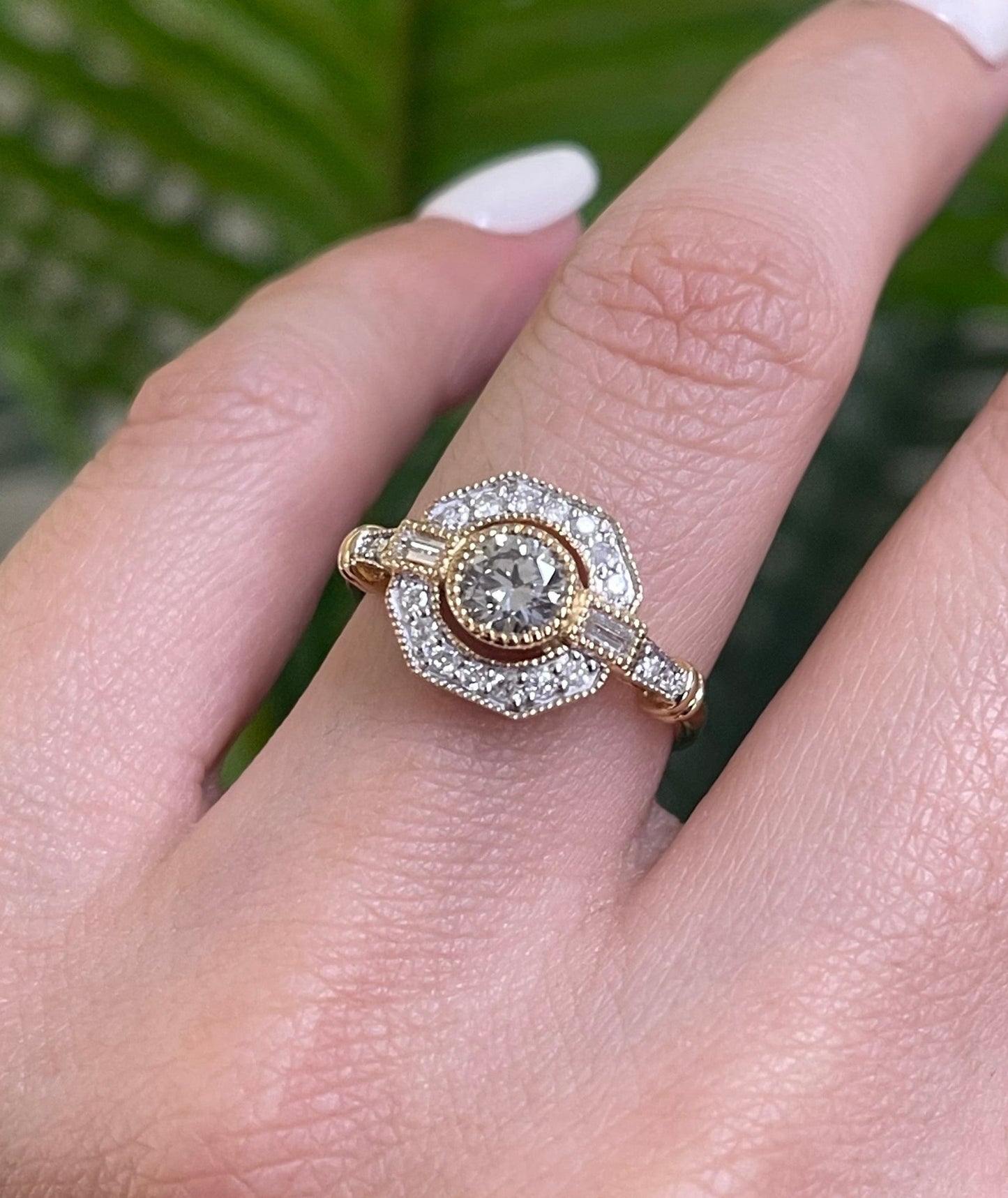 Art Deco Style VS Clarity Champagne Diamond Ring In 14ct Yellow Gold