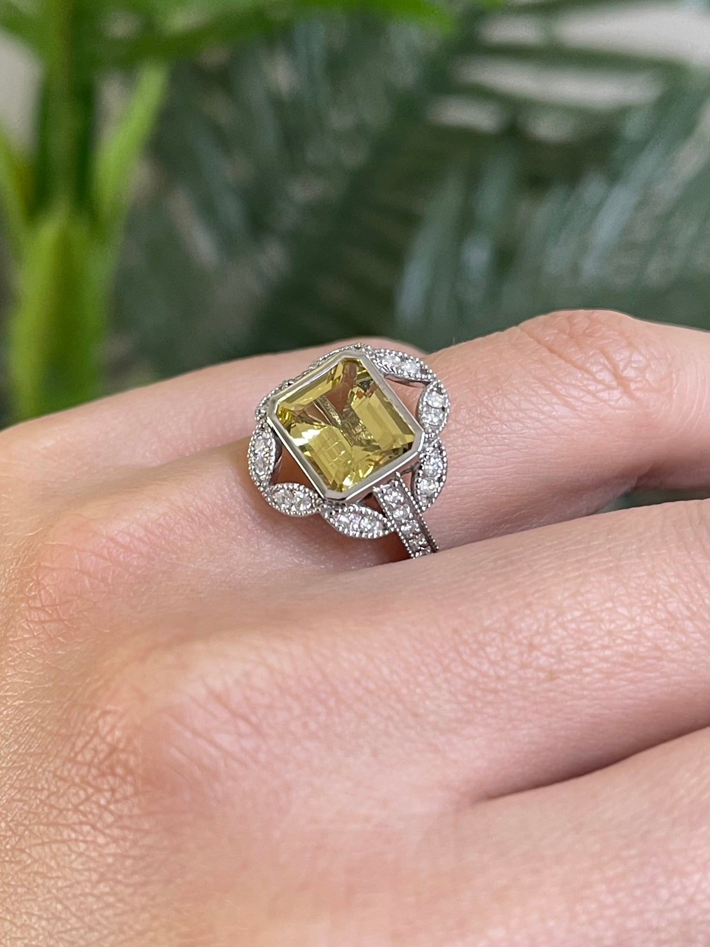 Art Deco-inspired Heliodor & Diamond Statement Ring In 14ct White Gold