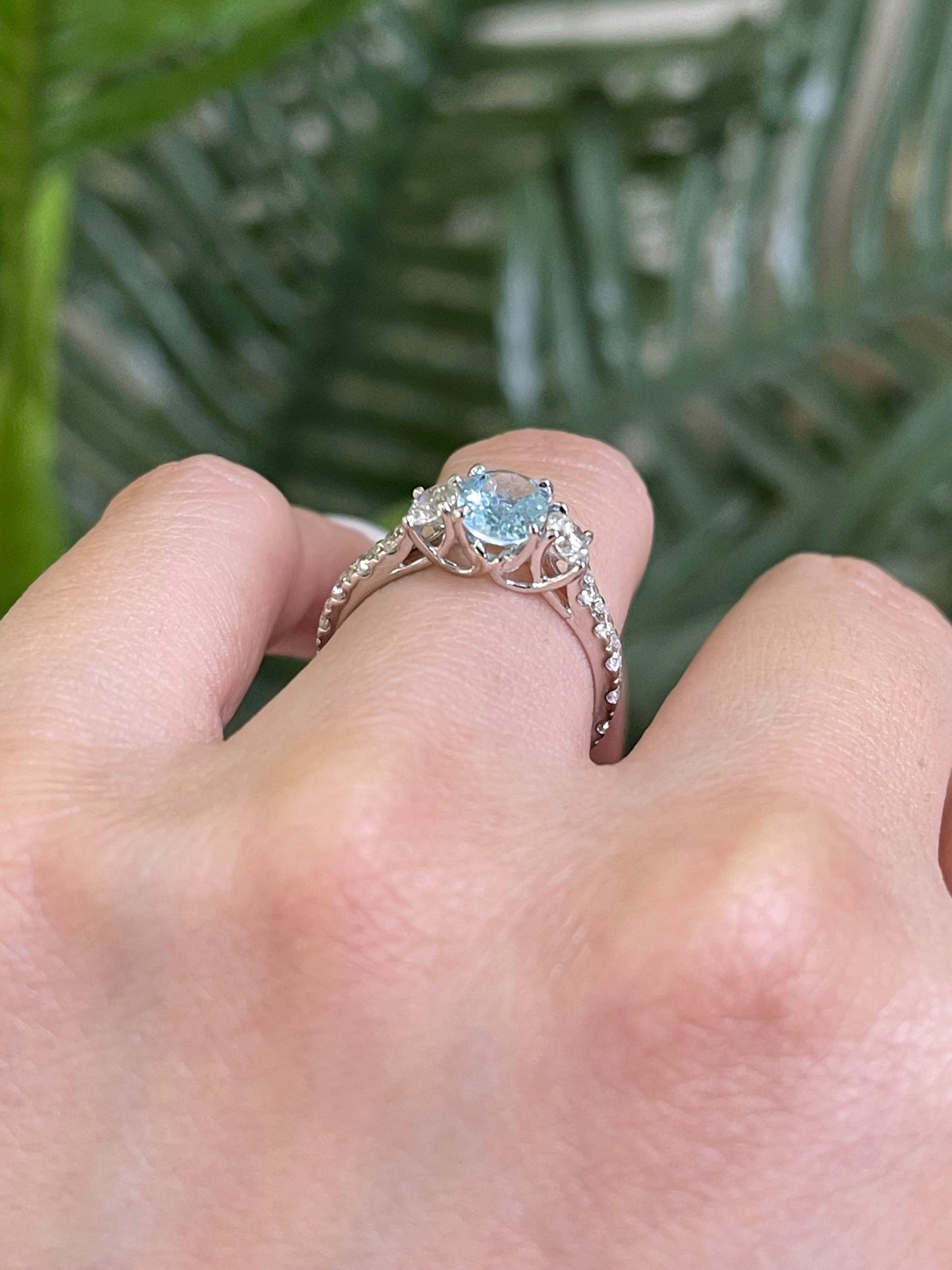 Natural Aquamarine & Diamond Ring In 14ct White Gold