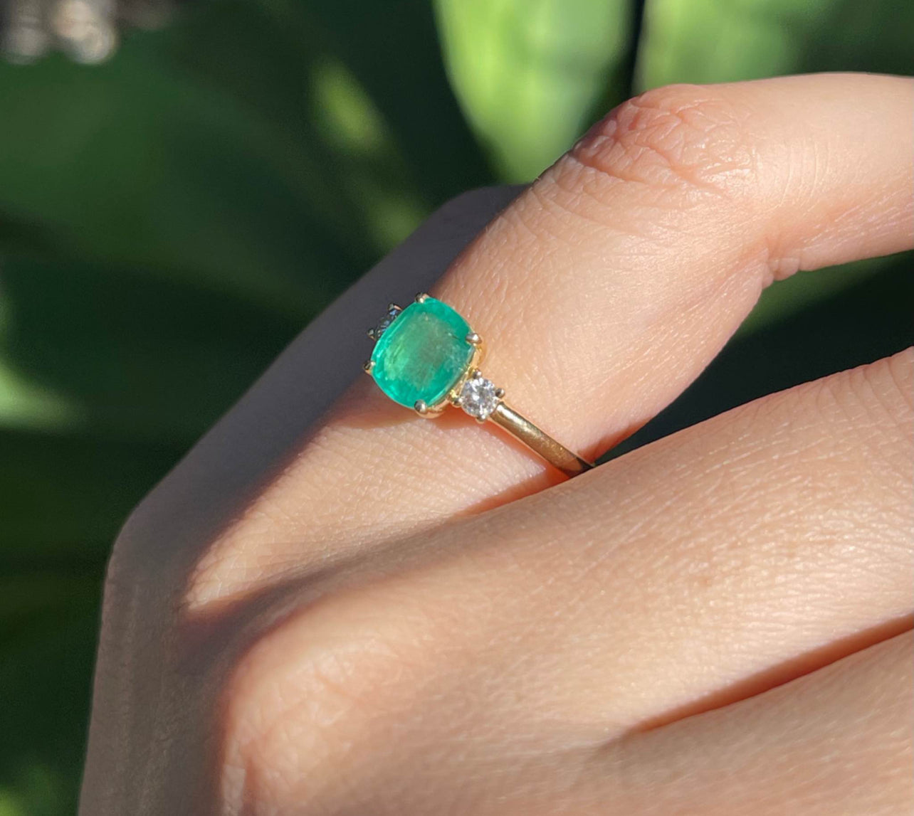 Classic 1.5ct Emerald Diamond Trilogy Ring In 9ct Yellow Gold